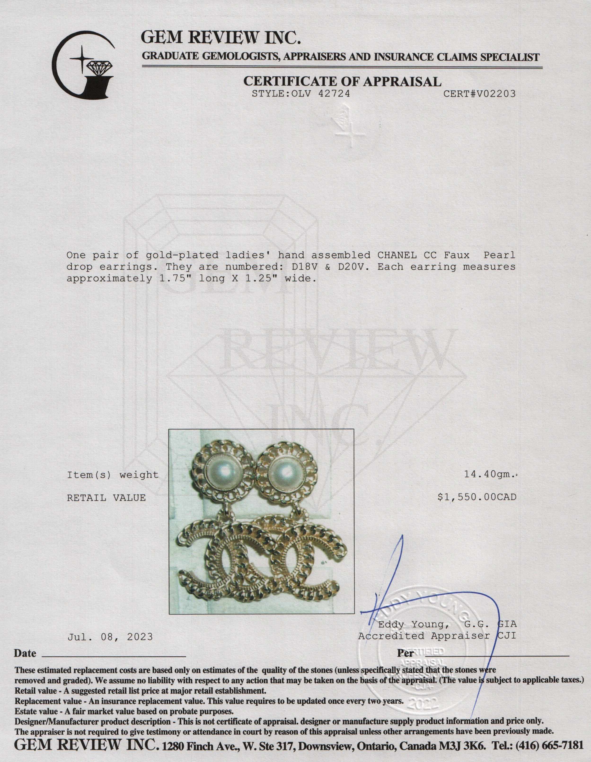 Chanel 2020 Faux Pearl CC Drop Earrings