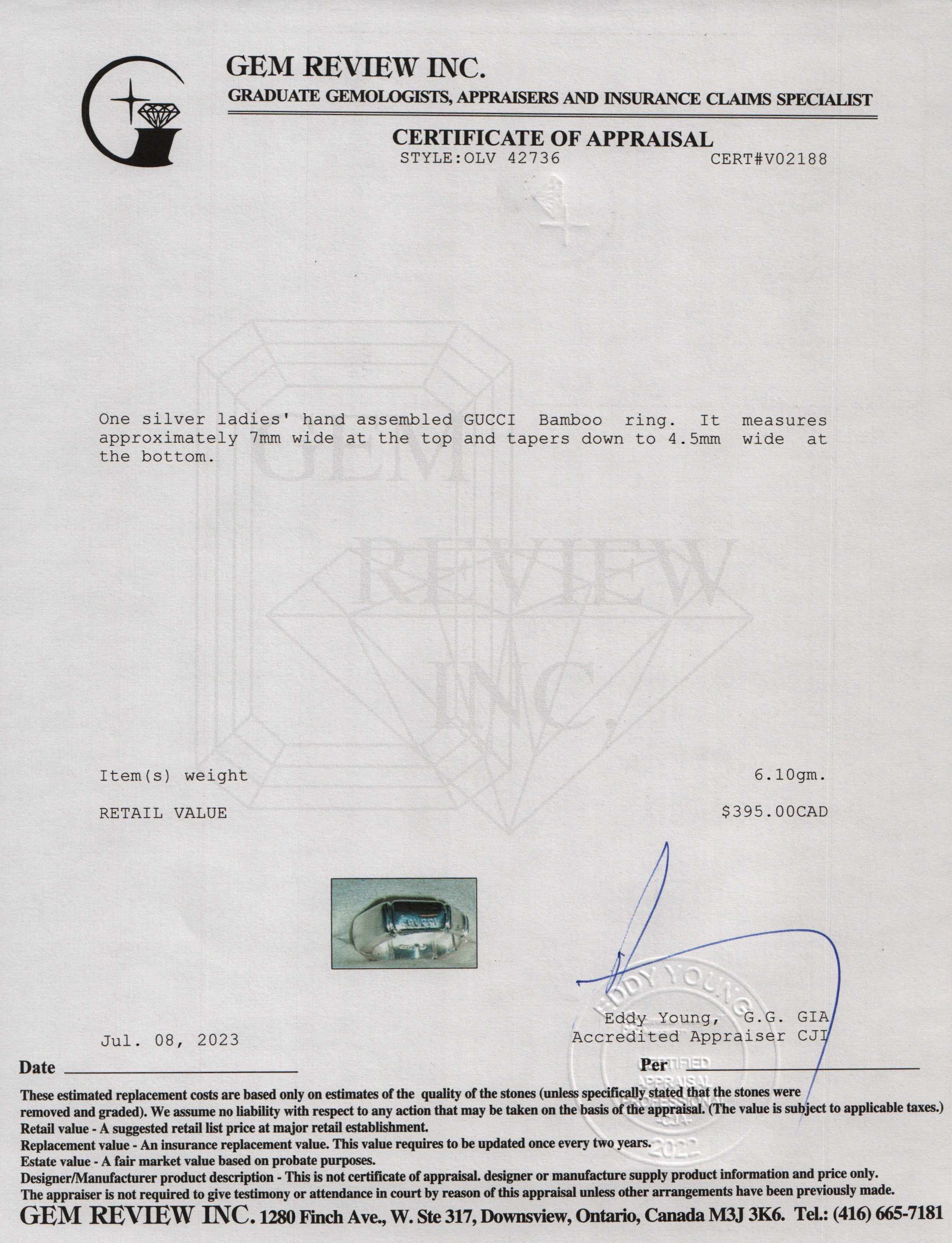 Gucci Silver Bamboo Ring