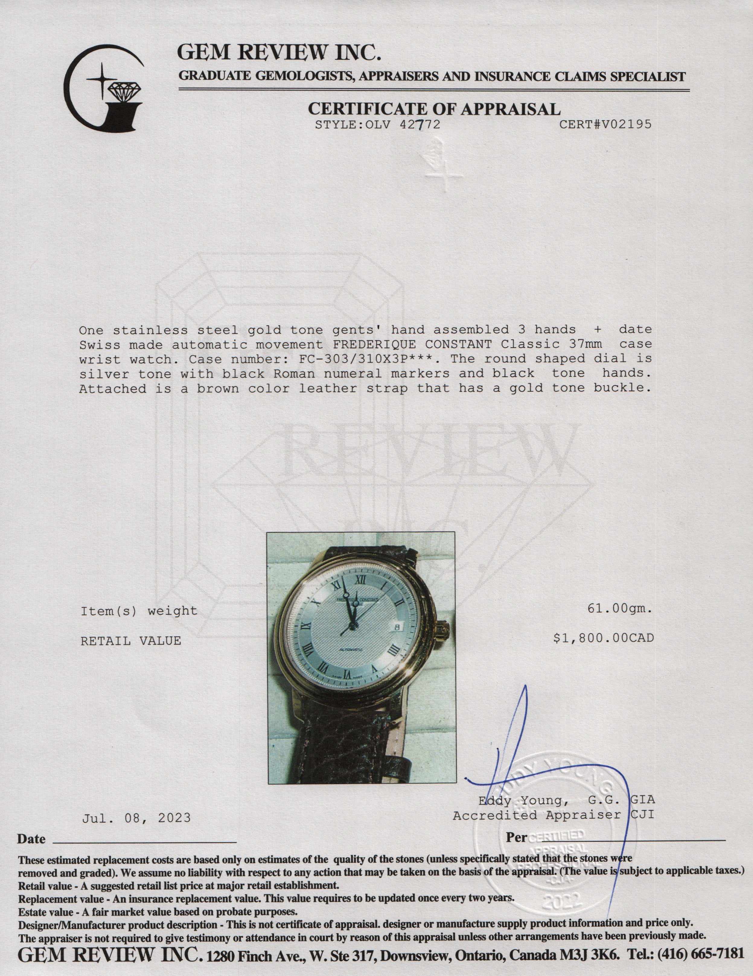 Frederique Constant Classic 37MM Automatic Watch