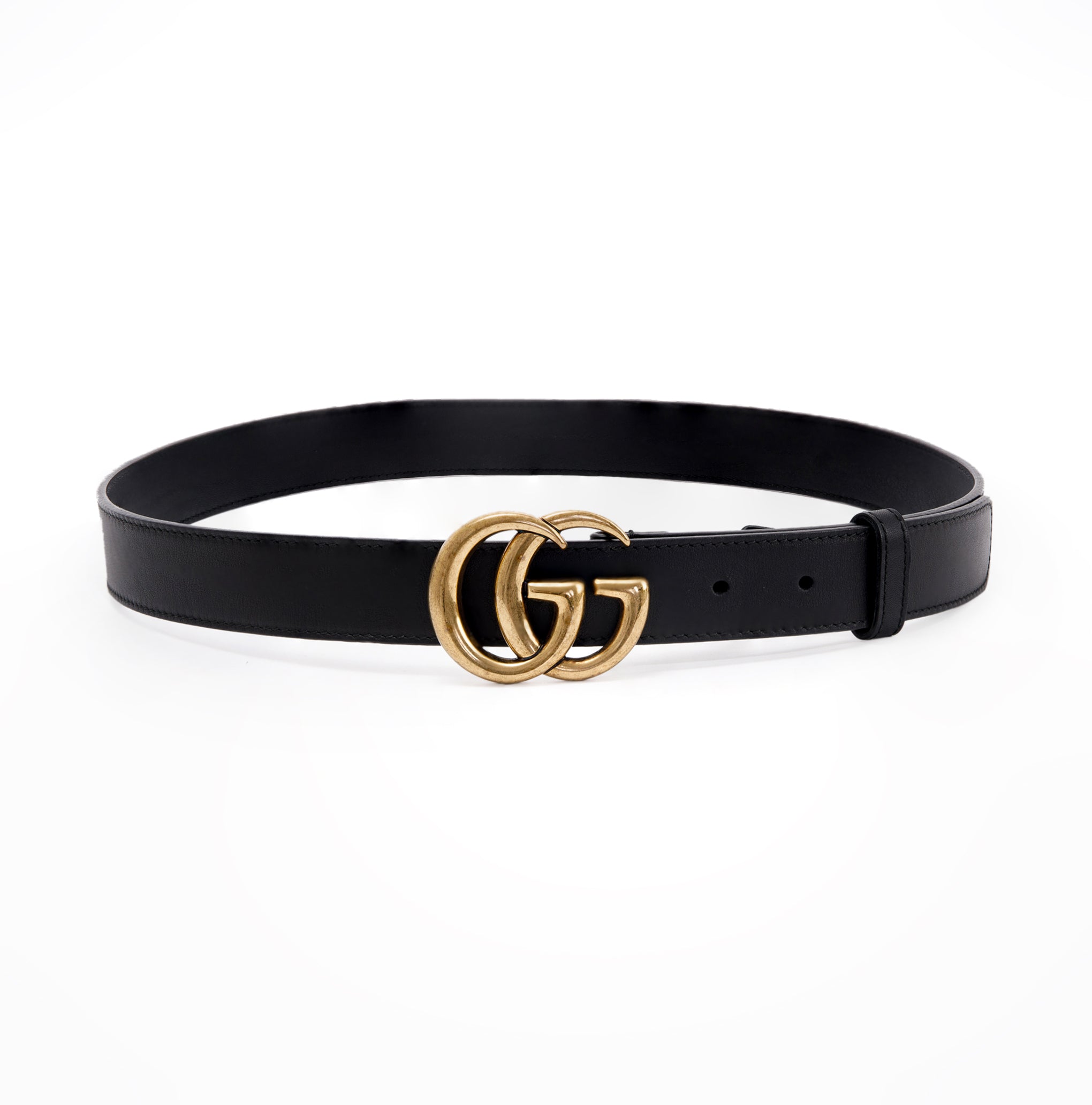 Gucci GG Marmont Black Leather Belt with Double G Buckle w/ Box