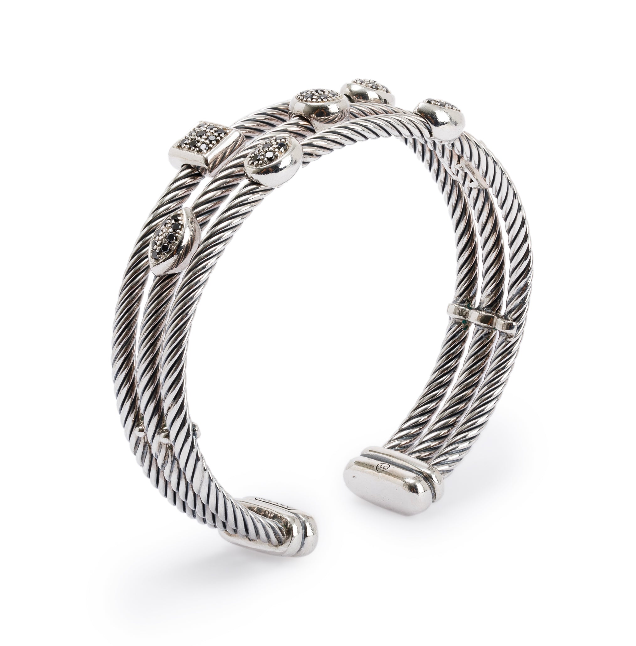 David Yurman Black Diamond Three Row Confetti Cuff Bracelet