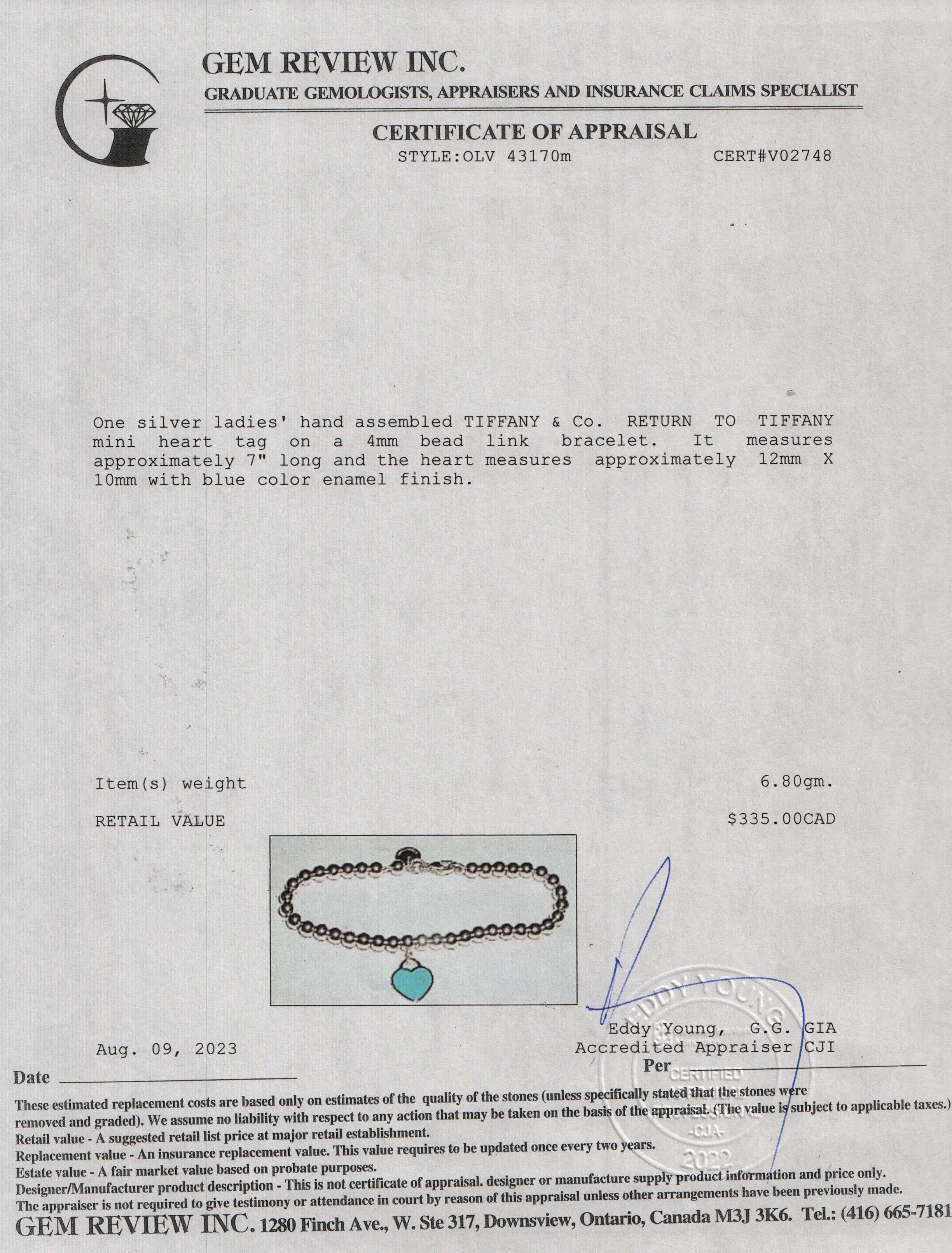 Tiffany & Co. Return to Tiffany Mini Heart Tag Bead Bracelet with Blue Enamel