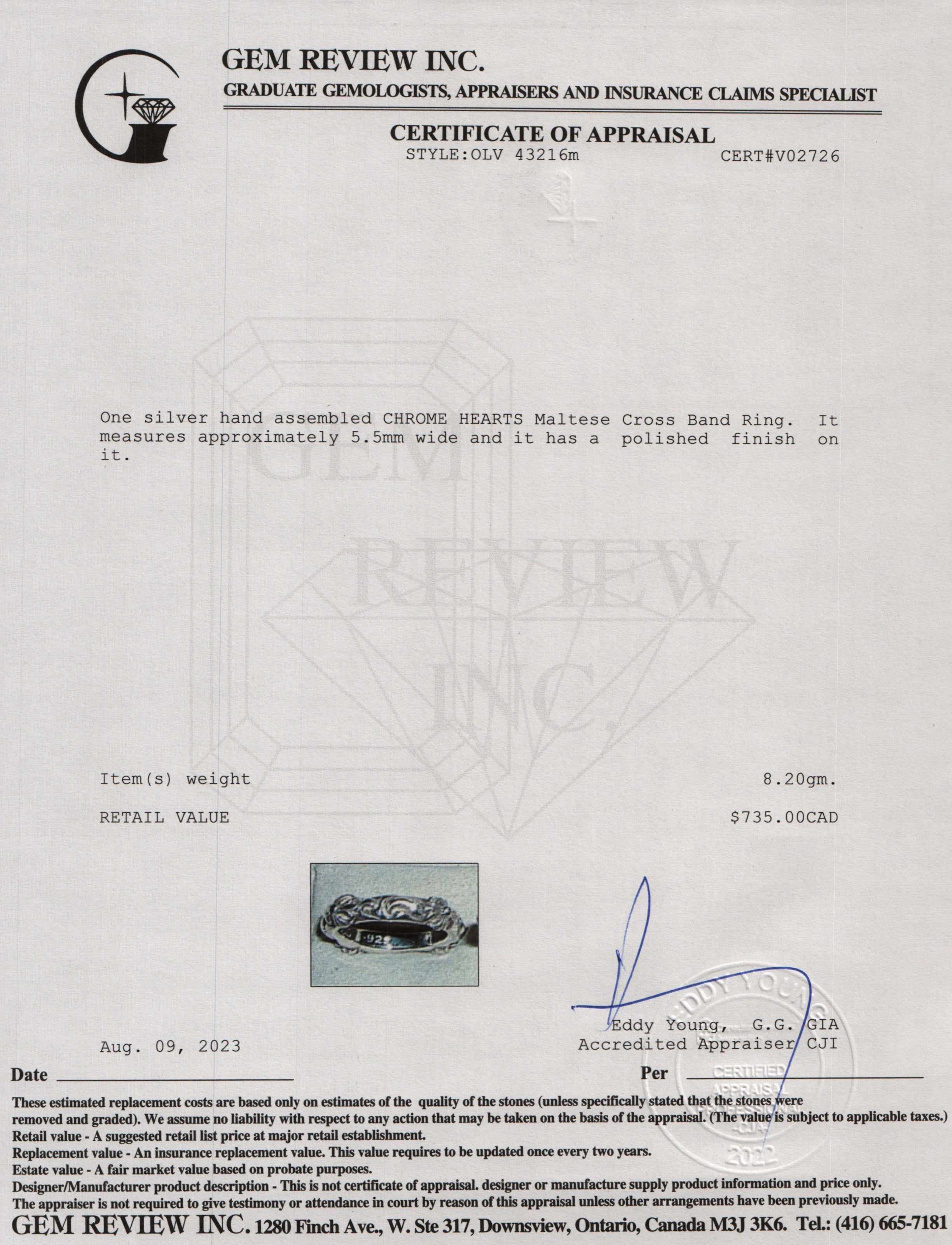 Chrome Hearts Maltese Cross Band Ring