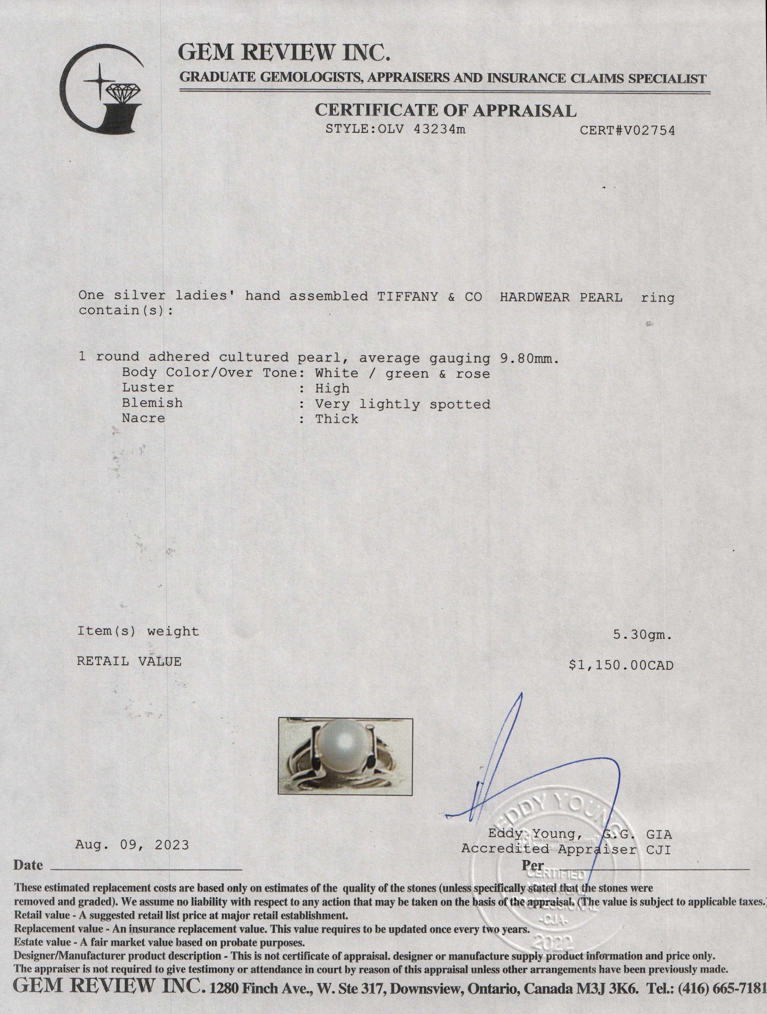 Tiffany & Co. HardWear Fresh Water Pearl Ring