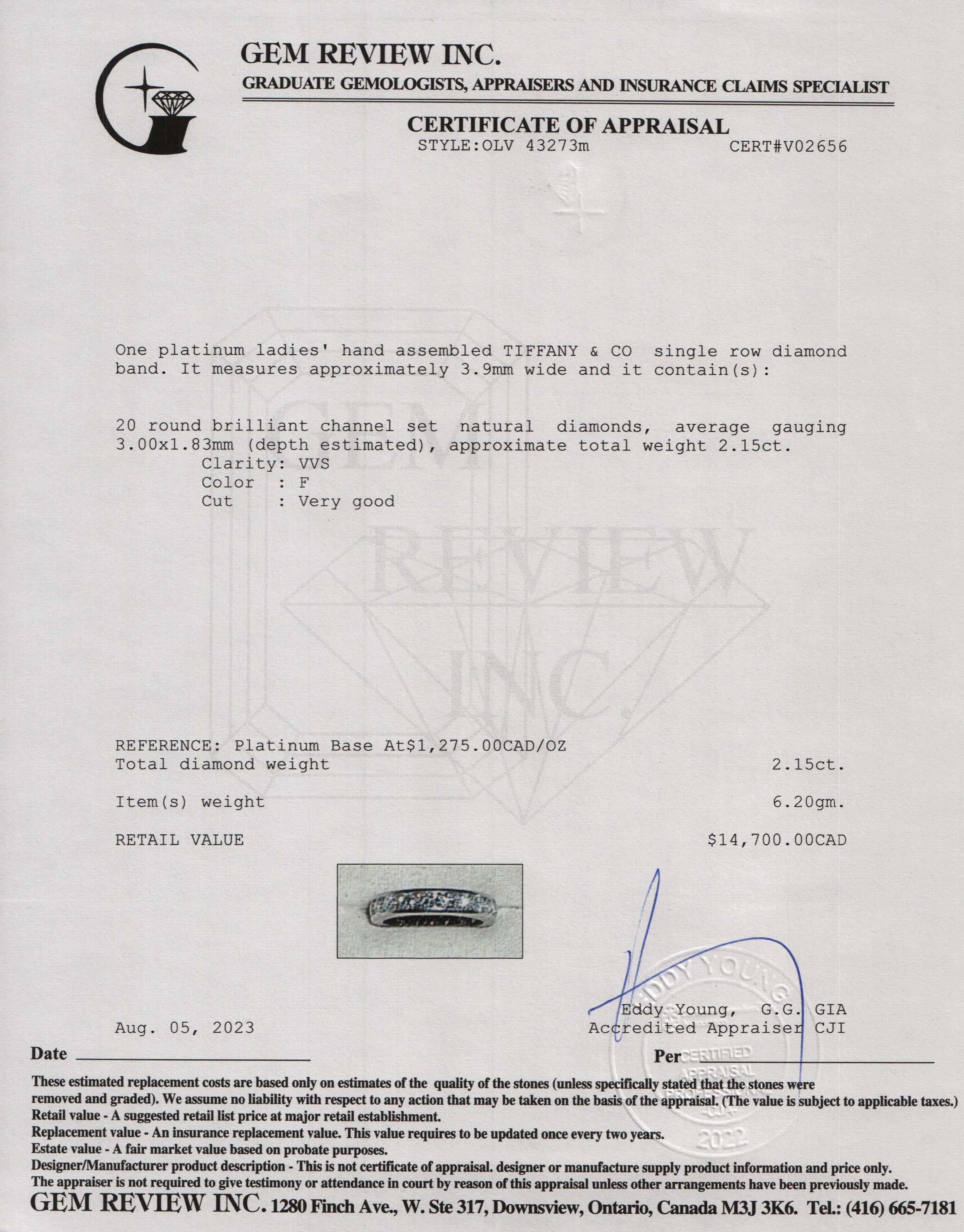 Tiffany & Co. Platinum & Diamond Eternity Wedding Band Ring