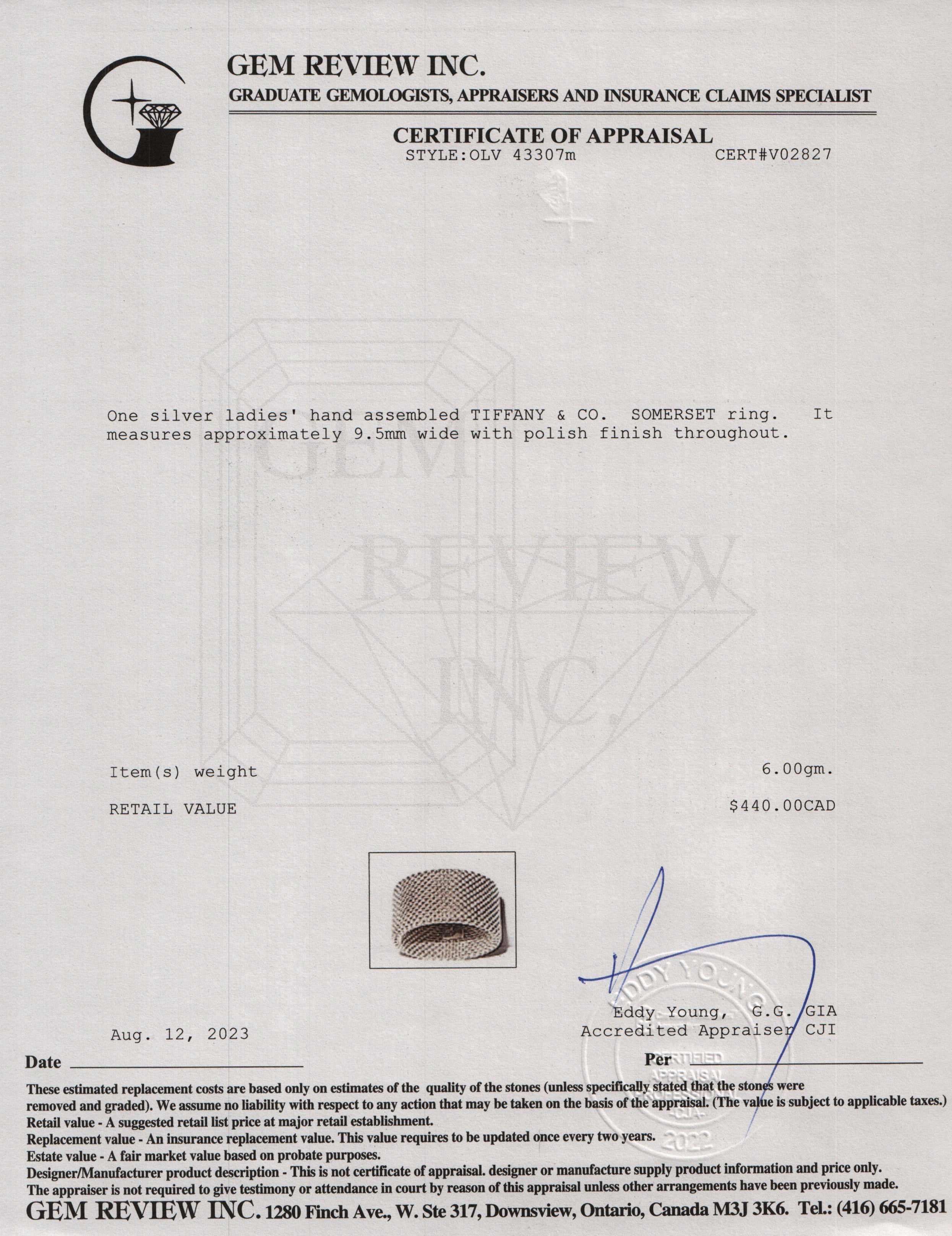 Tiffany & Co. Sterling Silver Somerset Mesh Band Ring