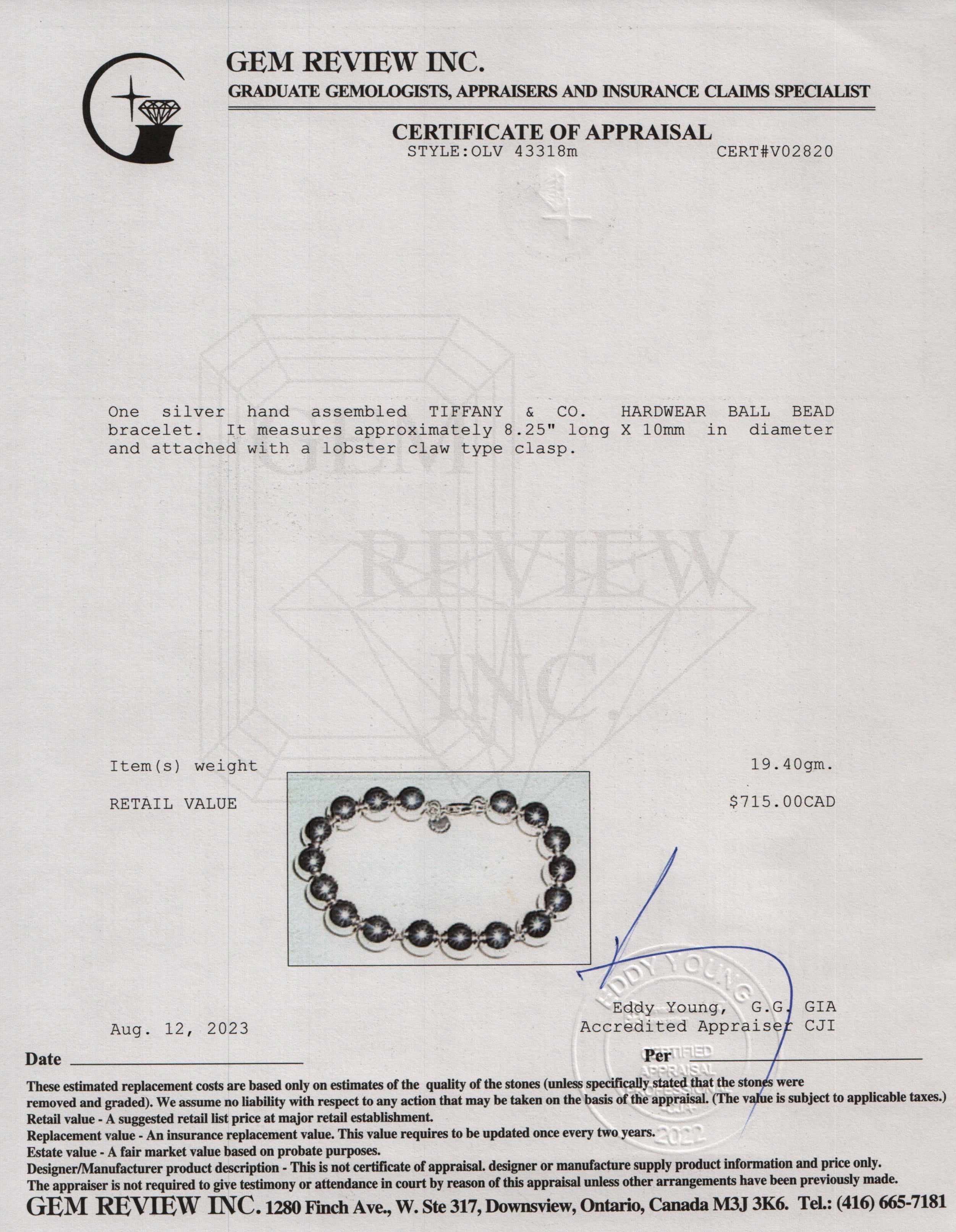 Tiffany & Co. Sterling Silver 10 mm HardWear Ball Bracelet
