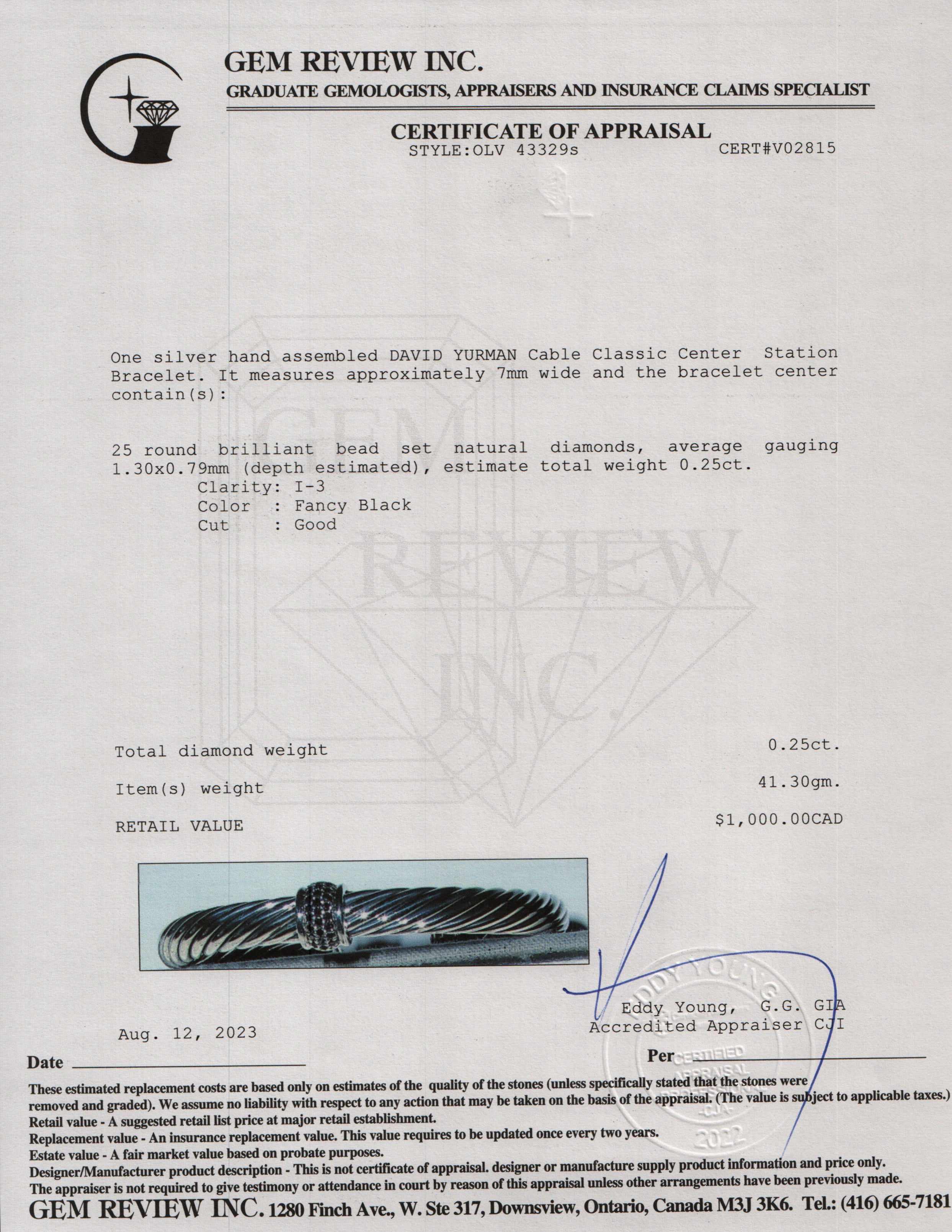 David Yurman Cable Classic Center Station Bracelet with Black Diamonds