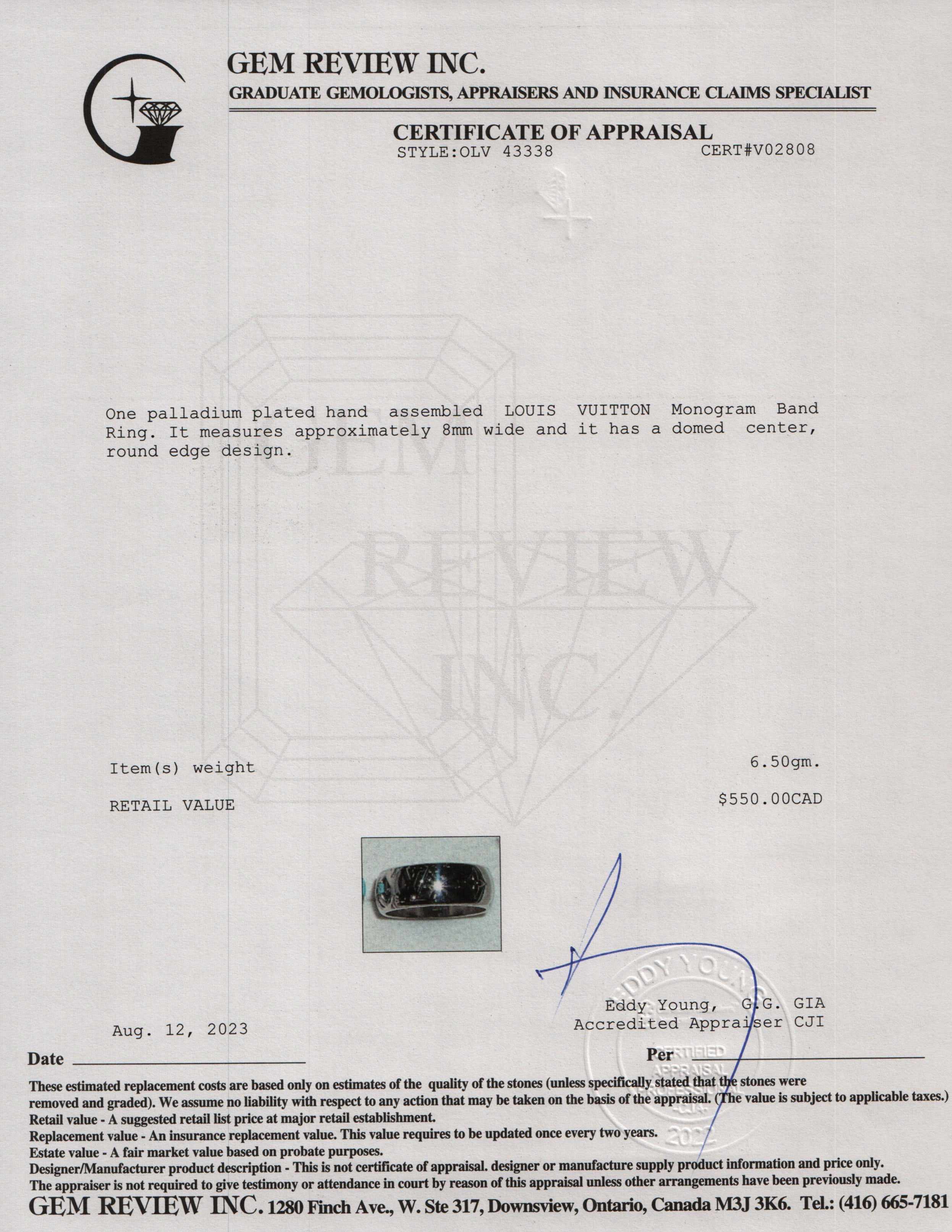 Louis Vuitton Monogram Band Ring