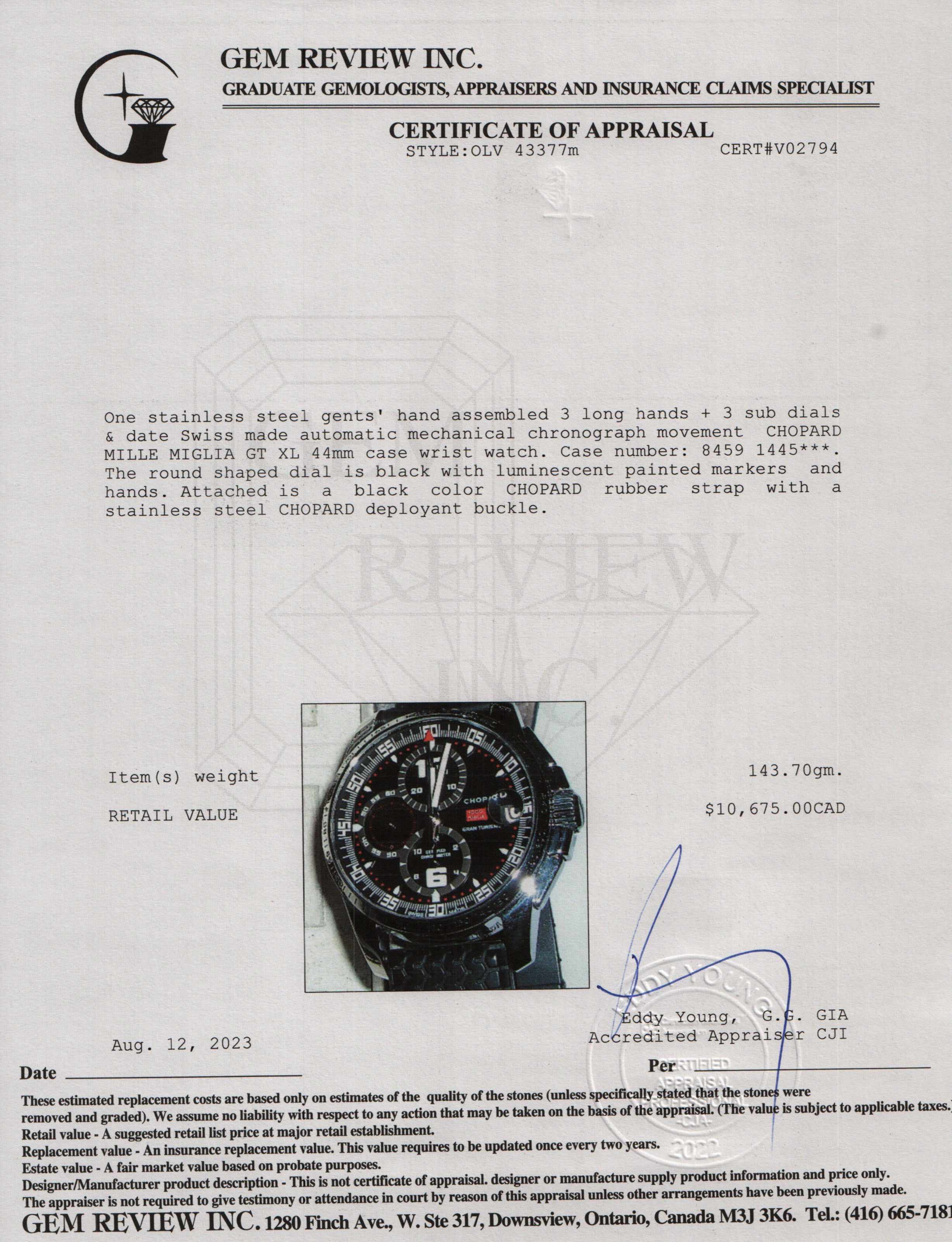 Chopard Mille Miglia GT XL Chronograph 44 MM Automatic Watch