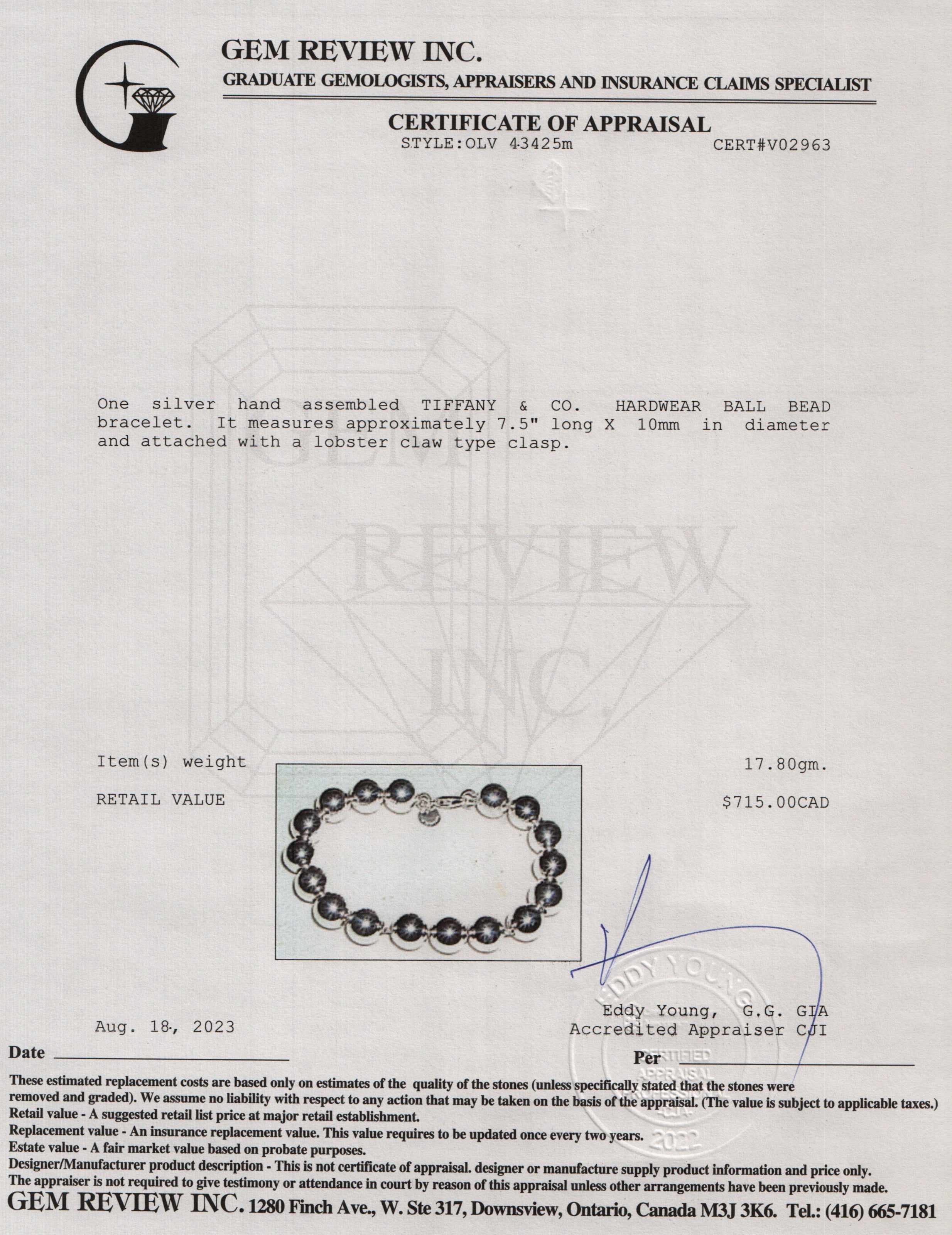 Tiffany & Co. Sterling Silver 10 mm HardWear Ball Bracelet