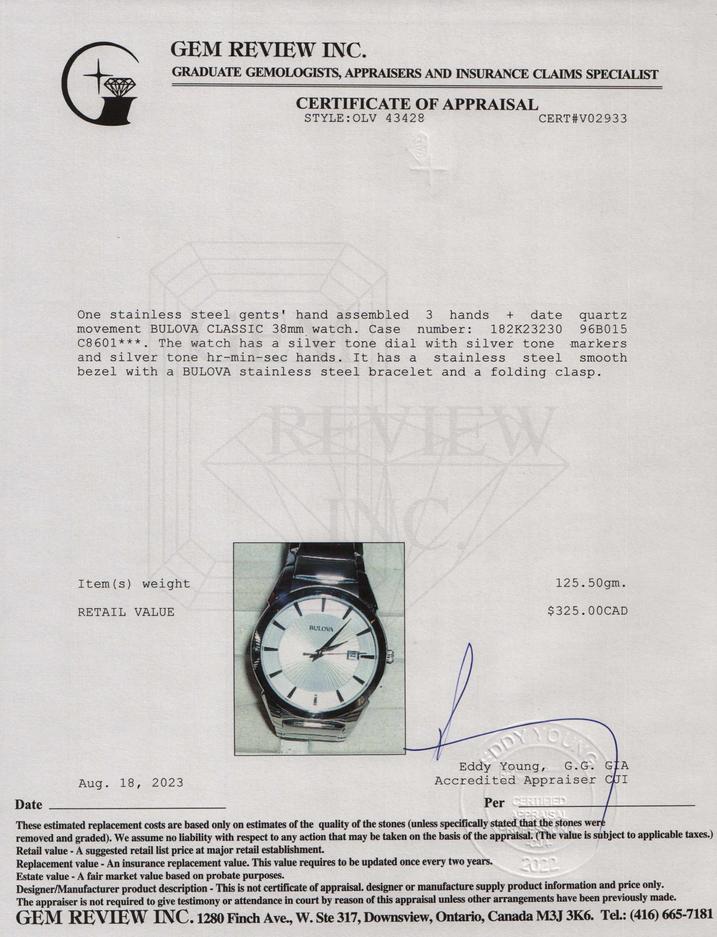 Bulova Classic 38 MM Watch