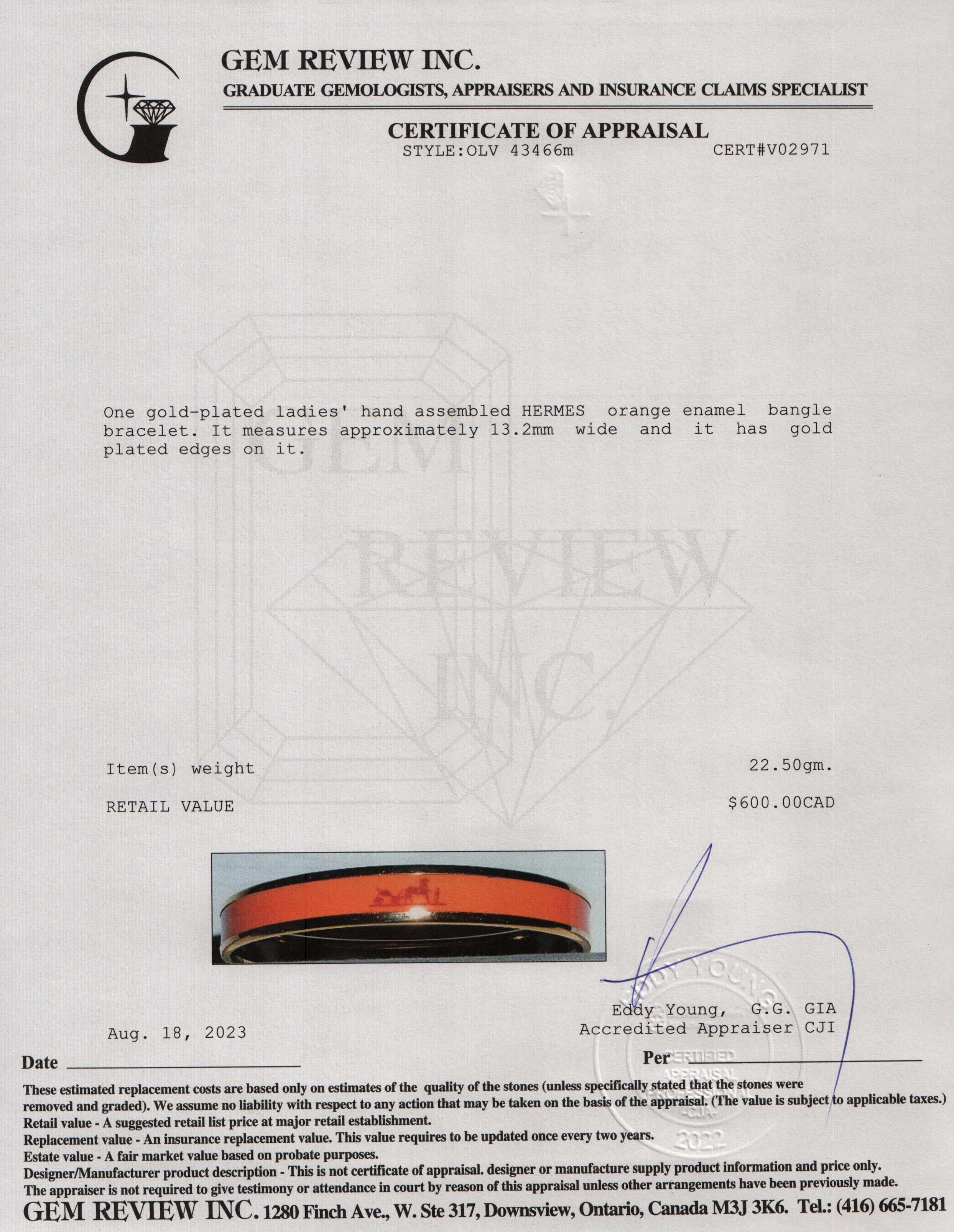 Hermes Caleche Enamel Bangle Bracelet