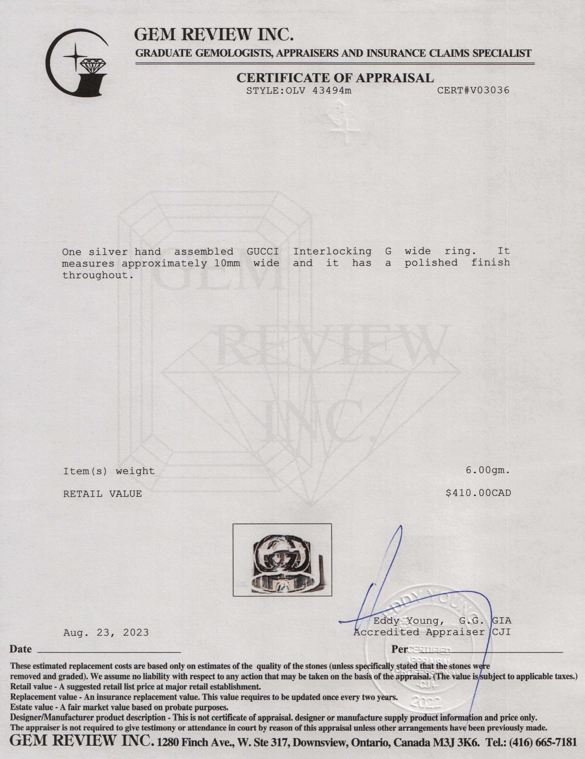 Gucci Sterling Silver Interlocking G Ring