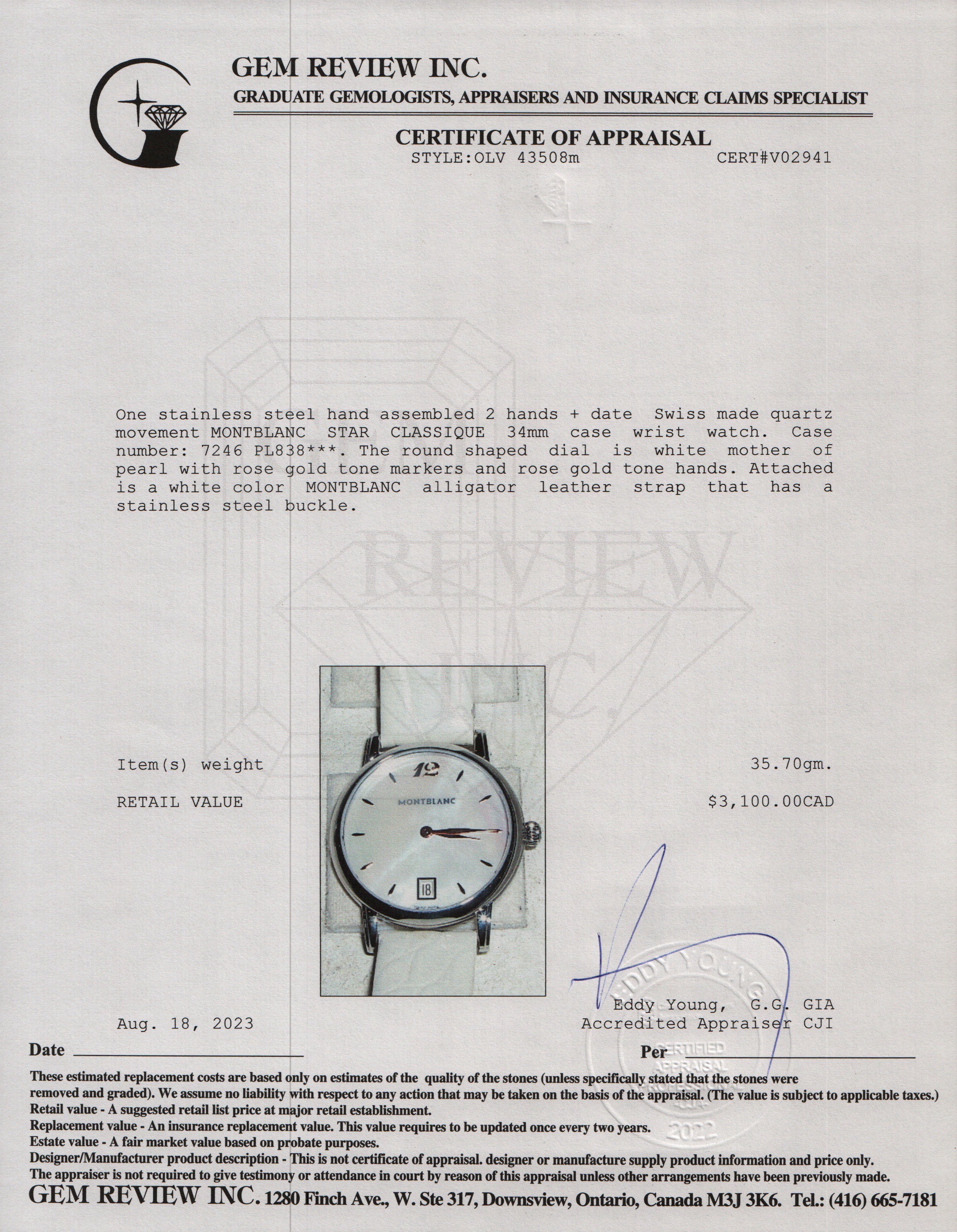Montblanc Stainless Steel Star Classique 34 MM Watch