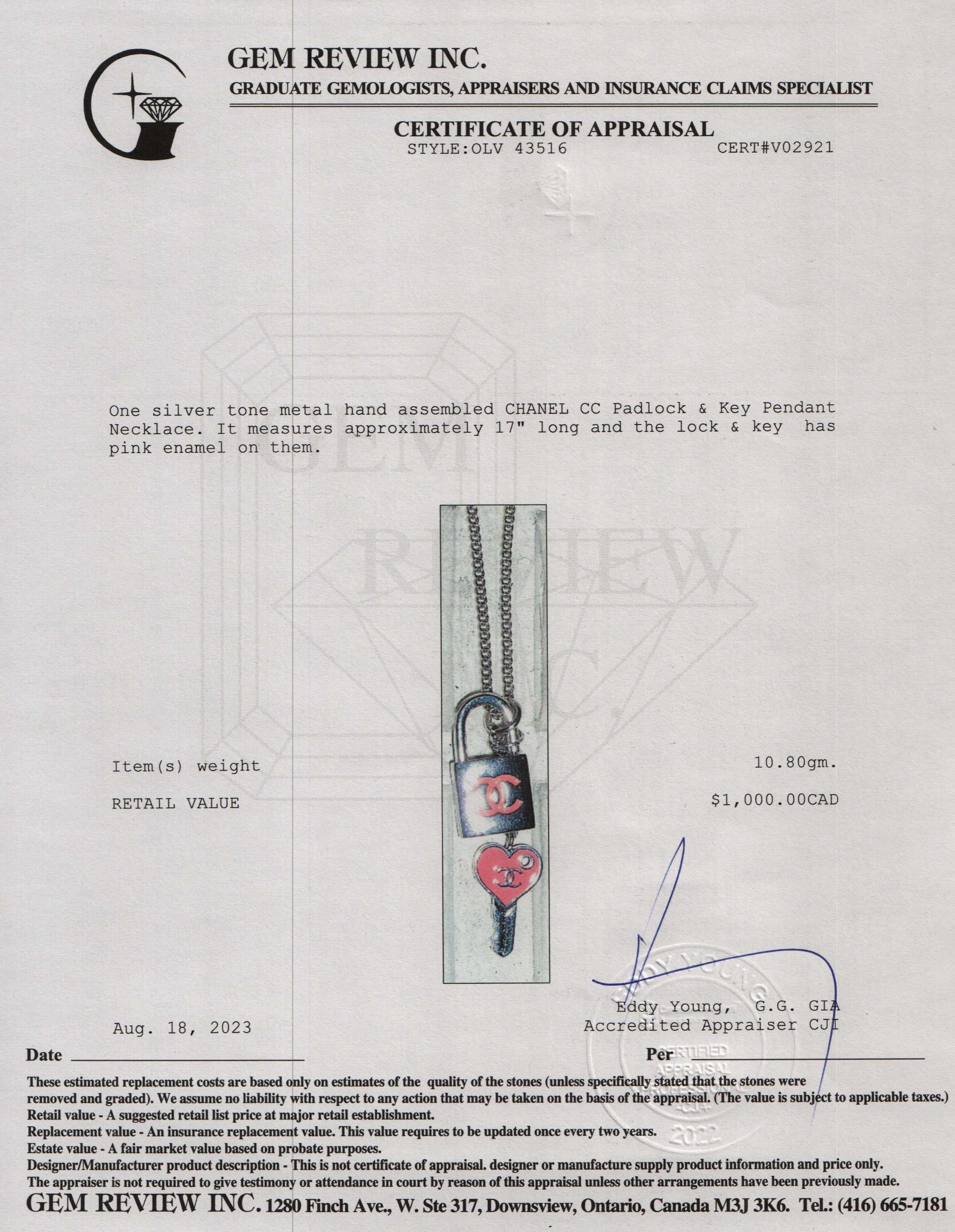 Chanel CC Padlock & Key Pendant Necklace