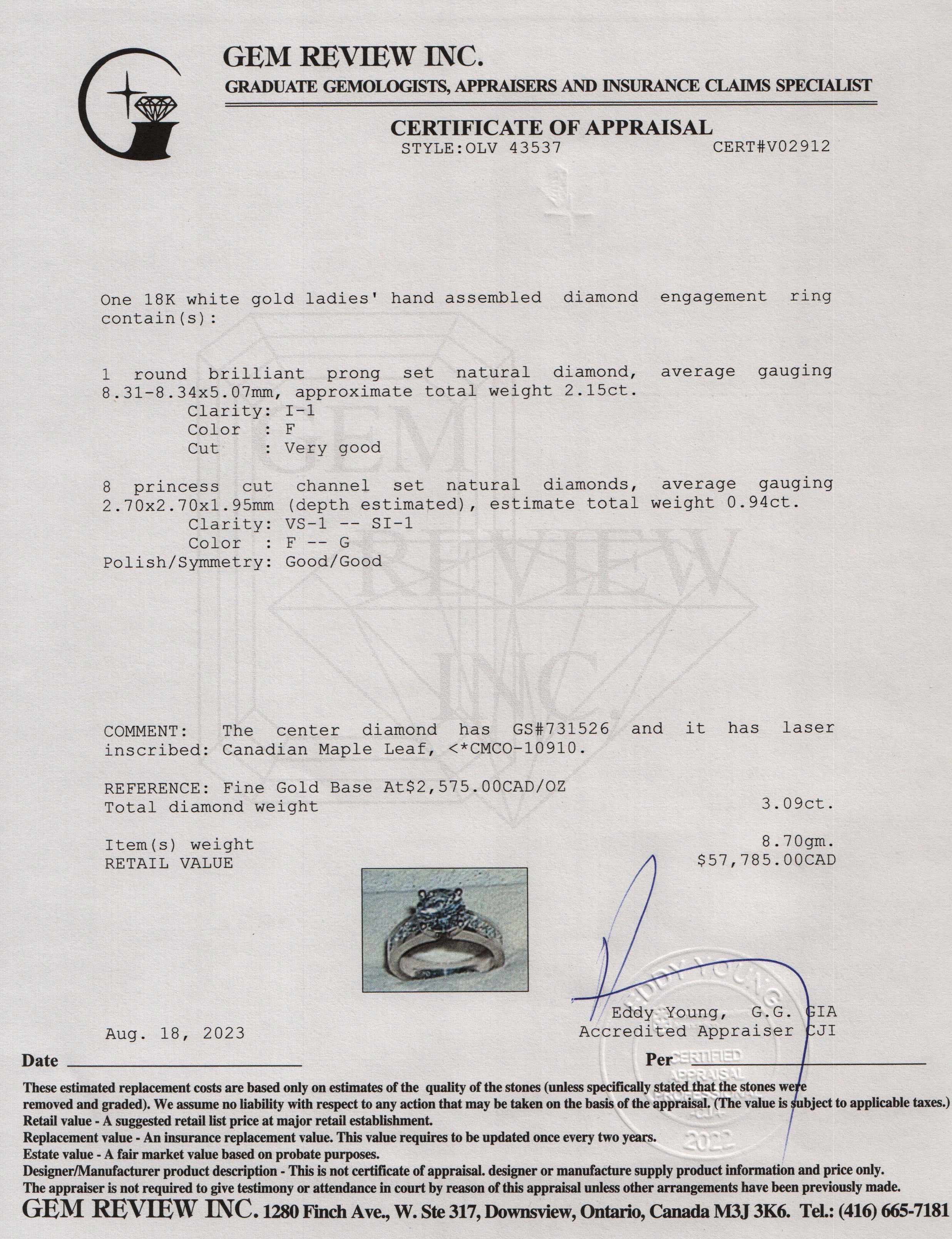 18k White Gold 2.15 ct. Diamond Engagement Ring