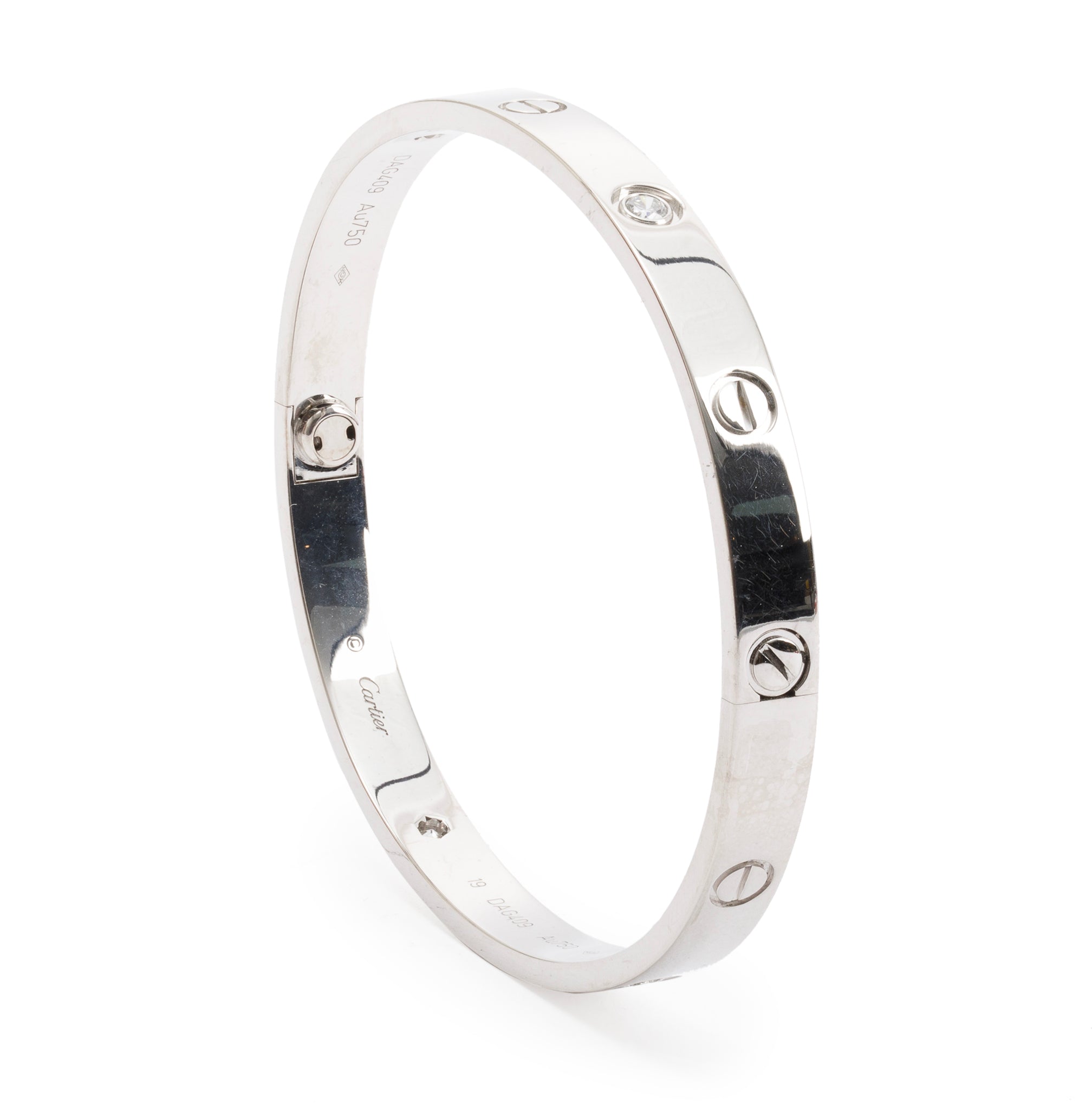 Cartier 18k White Gold 4 Diamond Love Bracelet w/ Box