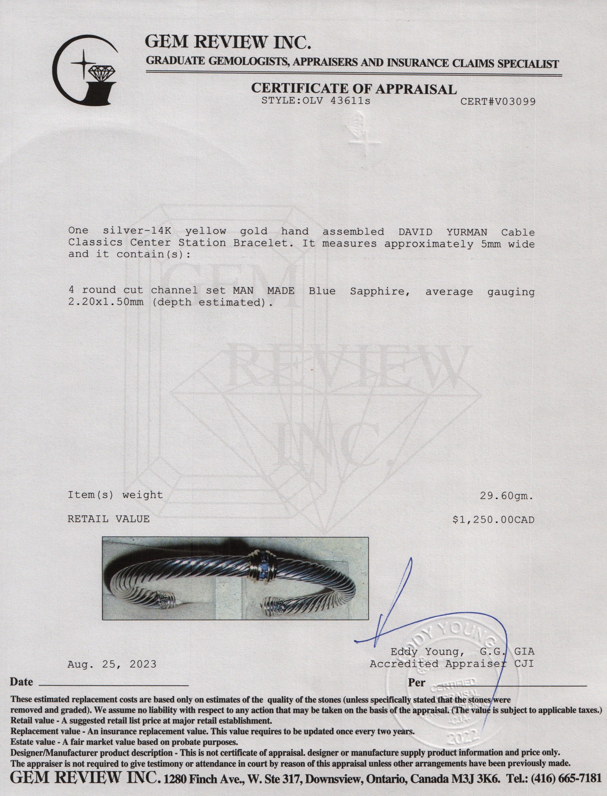 David Yurman Two-Tone Cable Classics Center Station Bracelet with Blue Sapphires