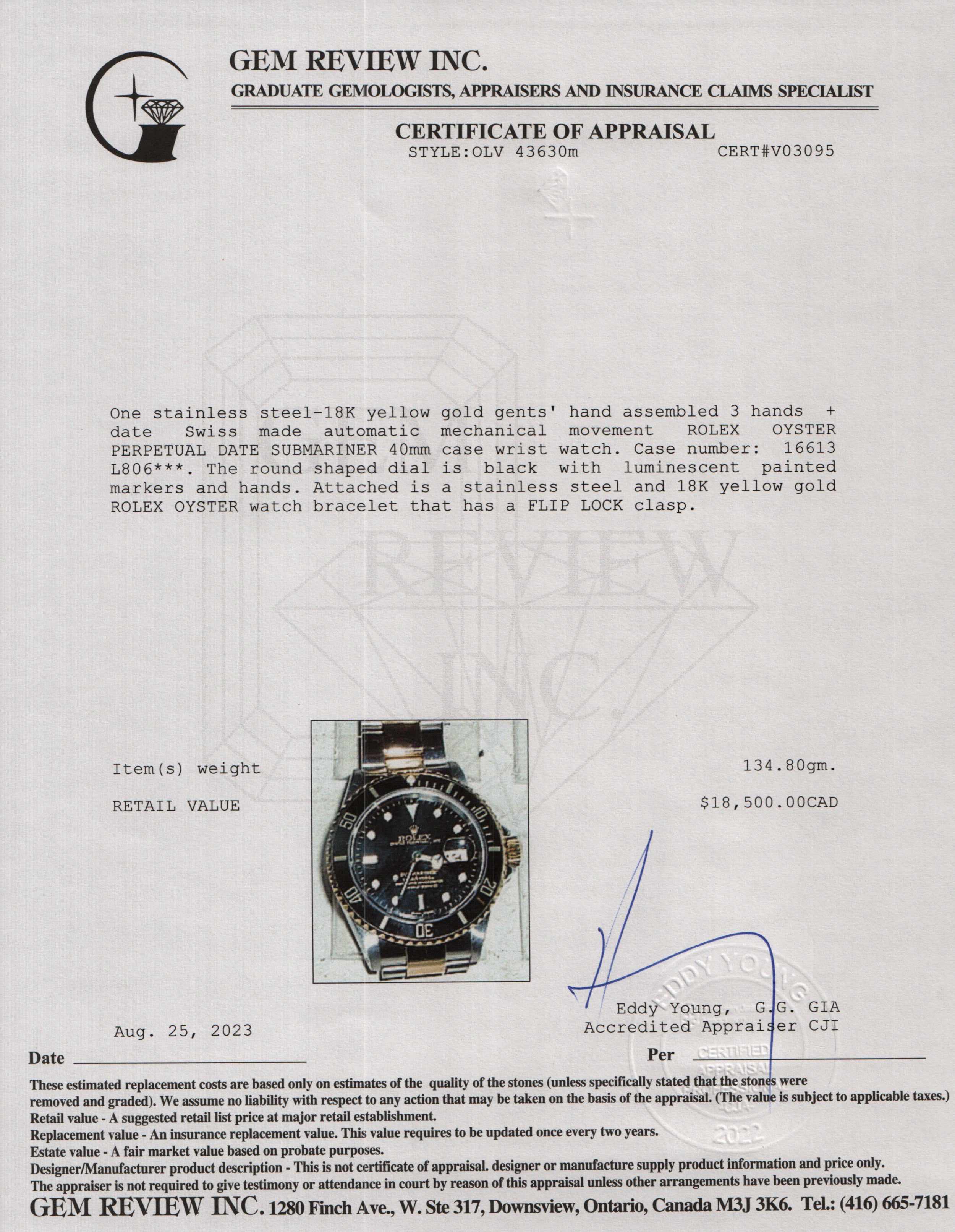 Rolex Two-Tone Submariner Date 40 MM Watch w/ Papers