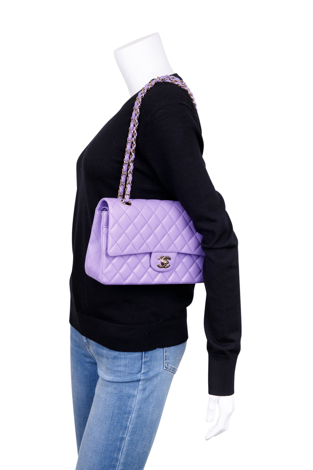 Chanel 2020 Purple Caviar Classic Medium Double Flap Bag w/ Authenticity Card