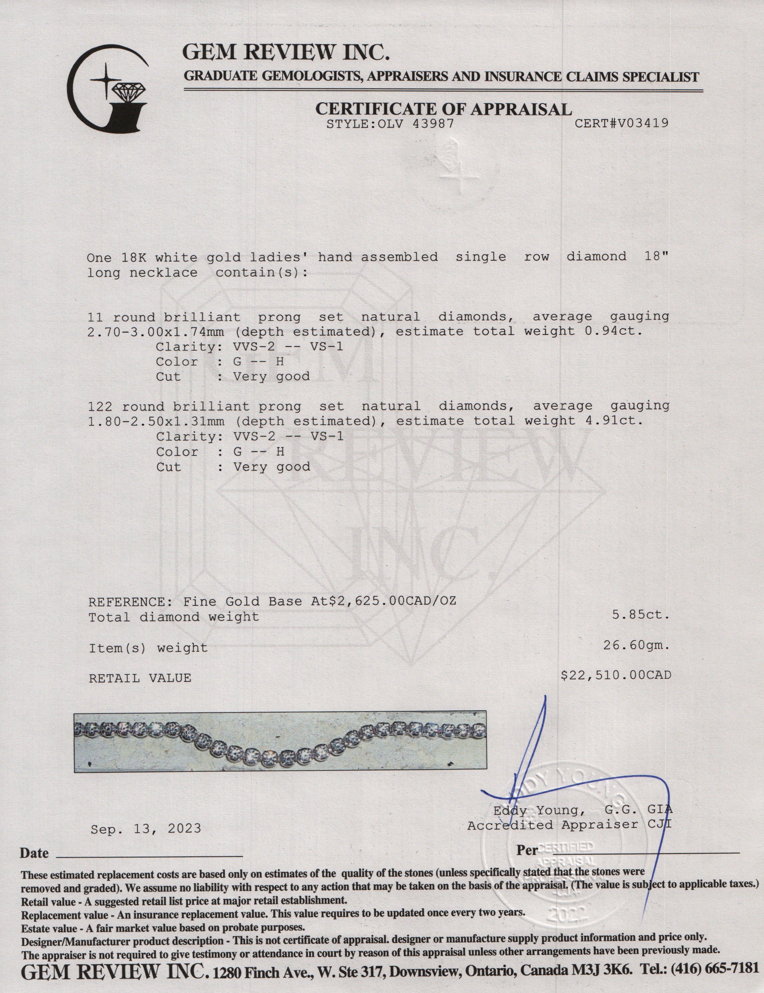 14k White Gold 5.85 tcw. Diamond Tennis Necklace