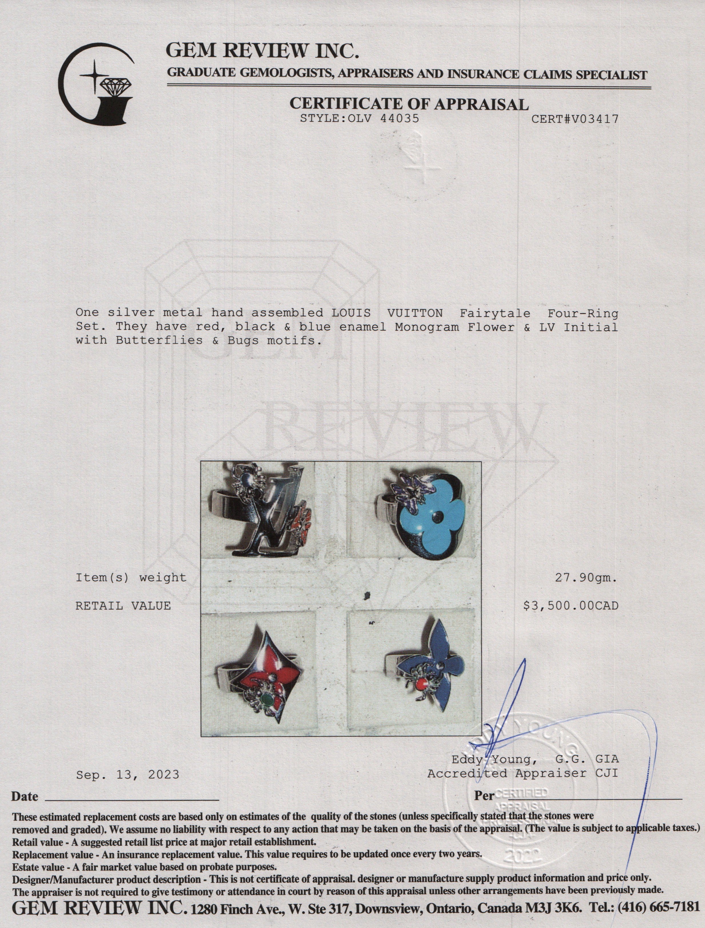 Louis Vuitton Silver Metal Fairytale Four-Ring Set M, Size 8.25 w/ Box