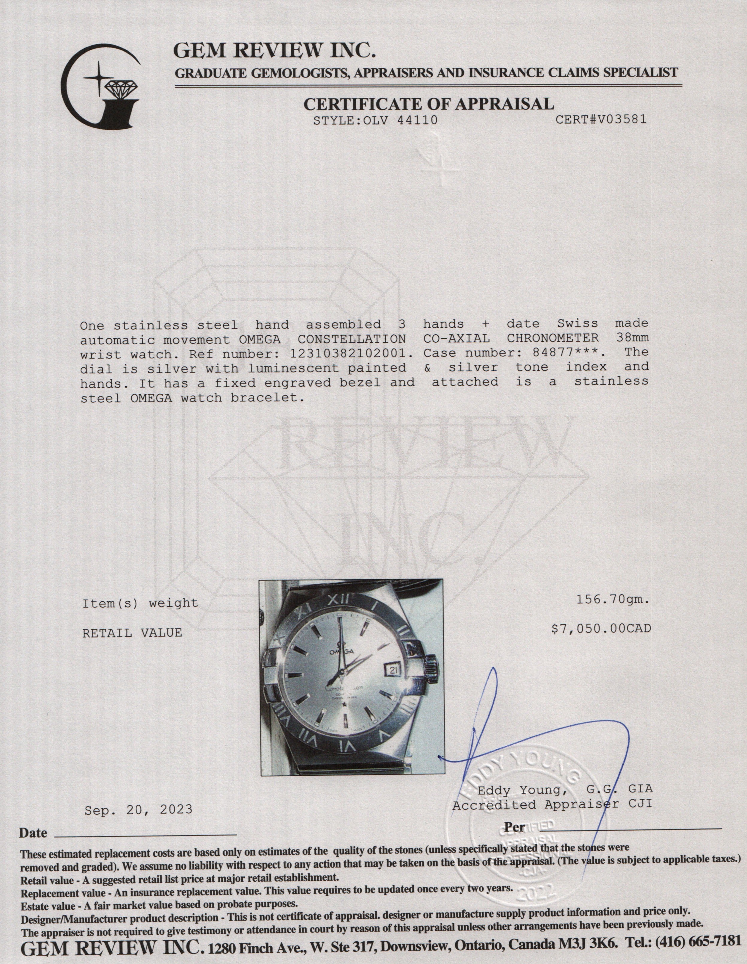 Omega 2022 Stainless Steel Constellation Co-Axial Chronometer 38 MM Automatic Watch w/ Box & Papers