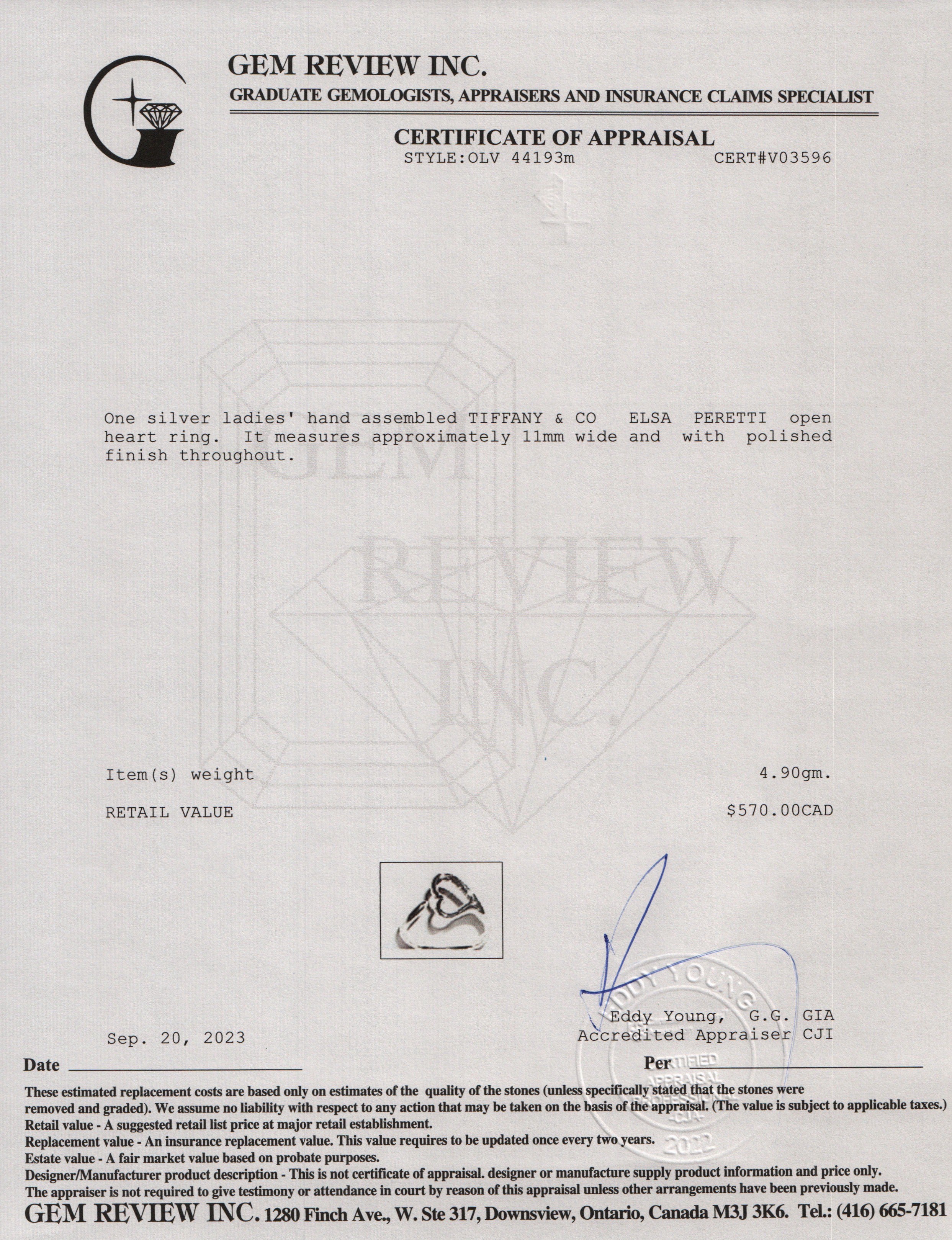 Tiffany & Co. Elsa Peretti Sterling Silver Open Heart Ring