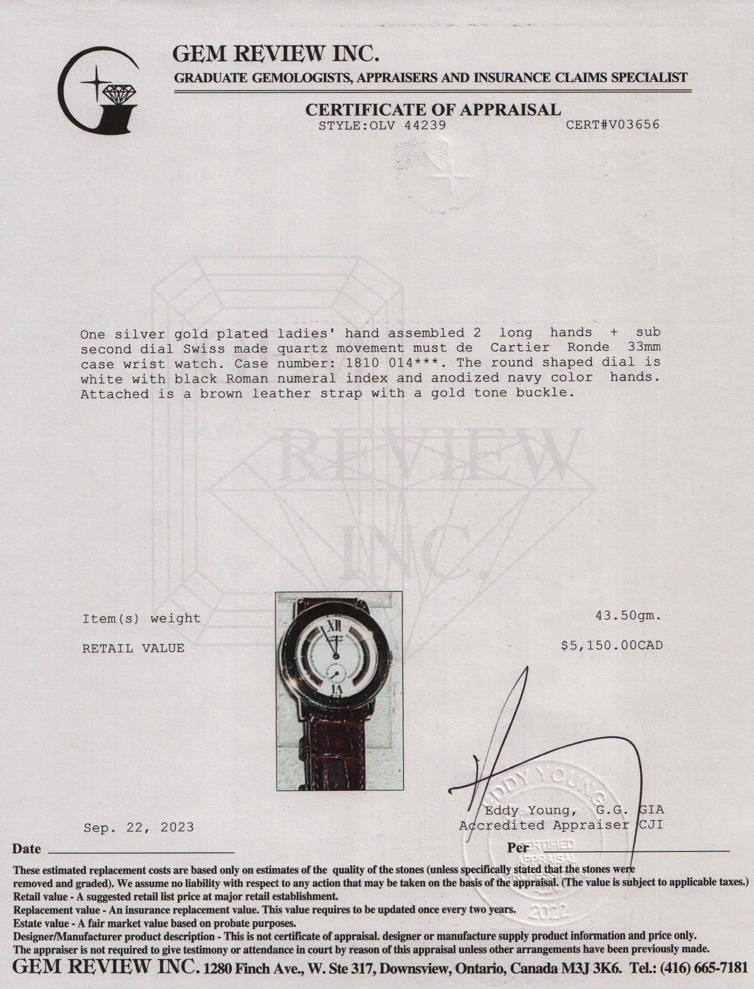 Cartier Vintage Argent Must De Cartier Ronde 33 MM Watch