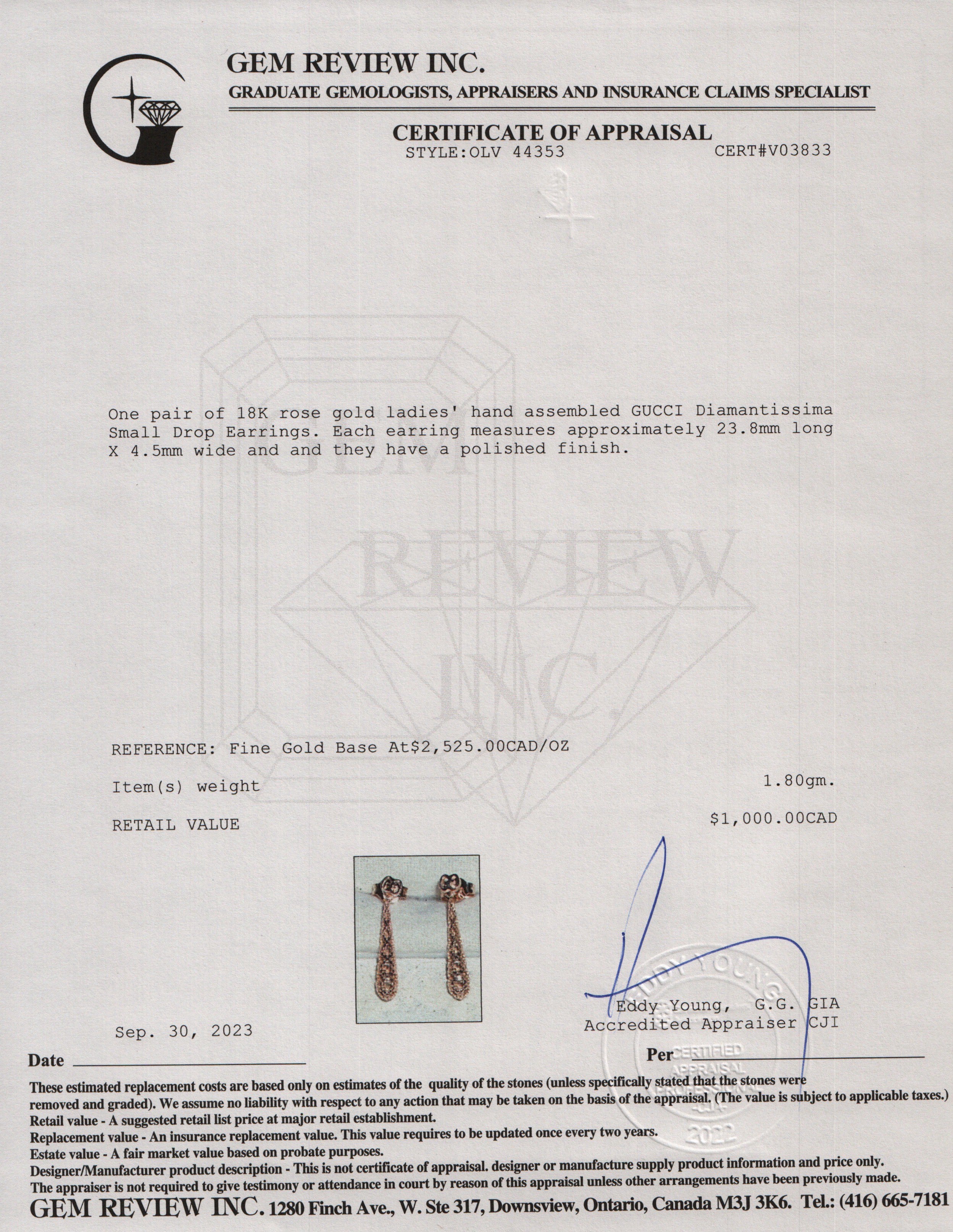 Gucci 18k Rose Gold Diamantissima Small Drop Earrings