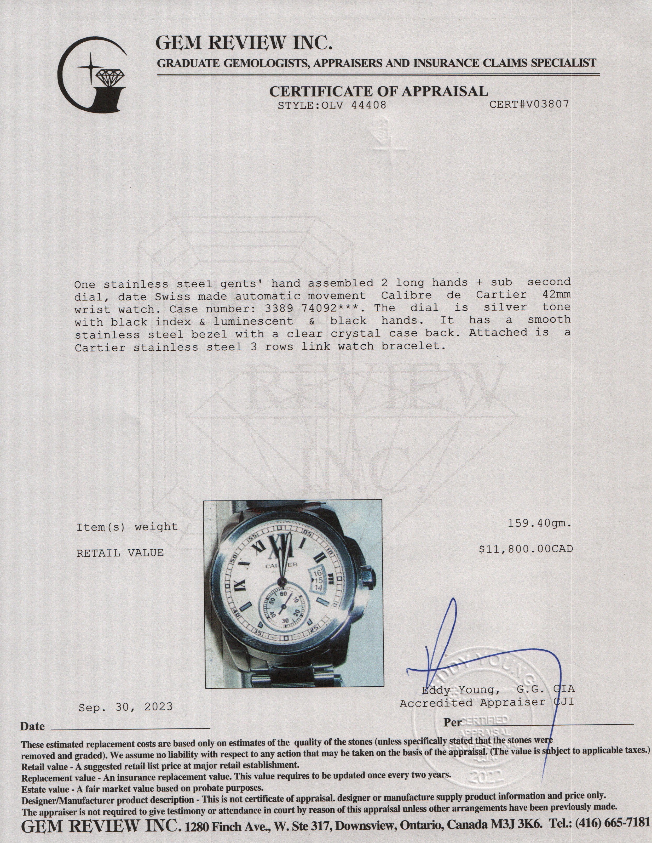 Cartier Stainless Steel Calibre de Cartier 42 MM Automatic Watch