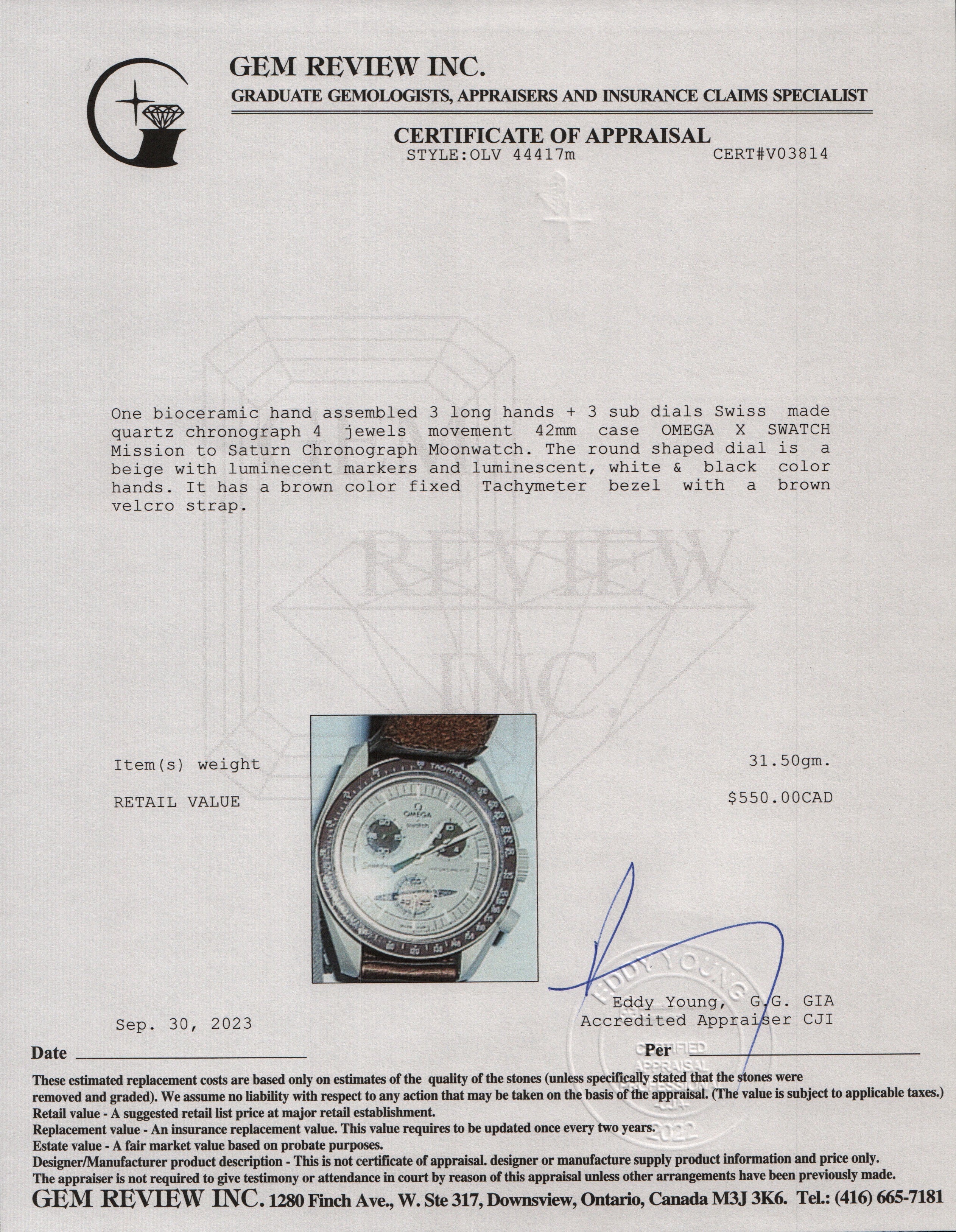 Omega X Swatch 2022 Bioceramic Mission to Saturn MoonSwatch w/ Box & Papers