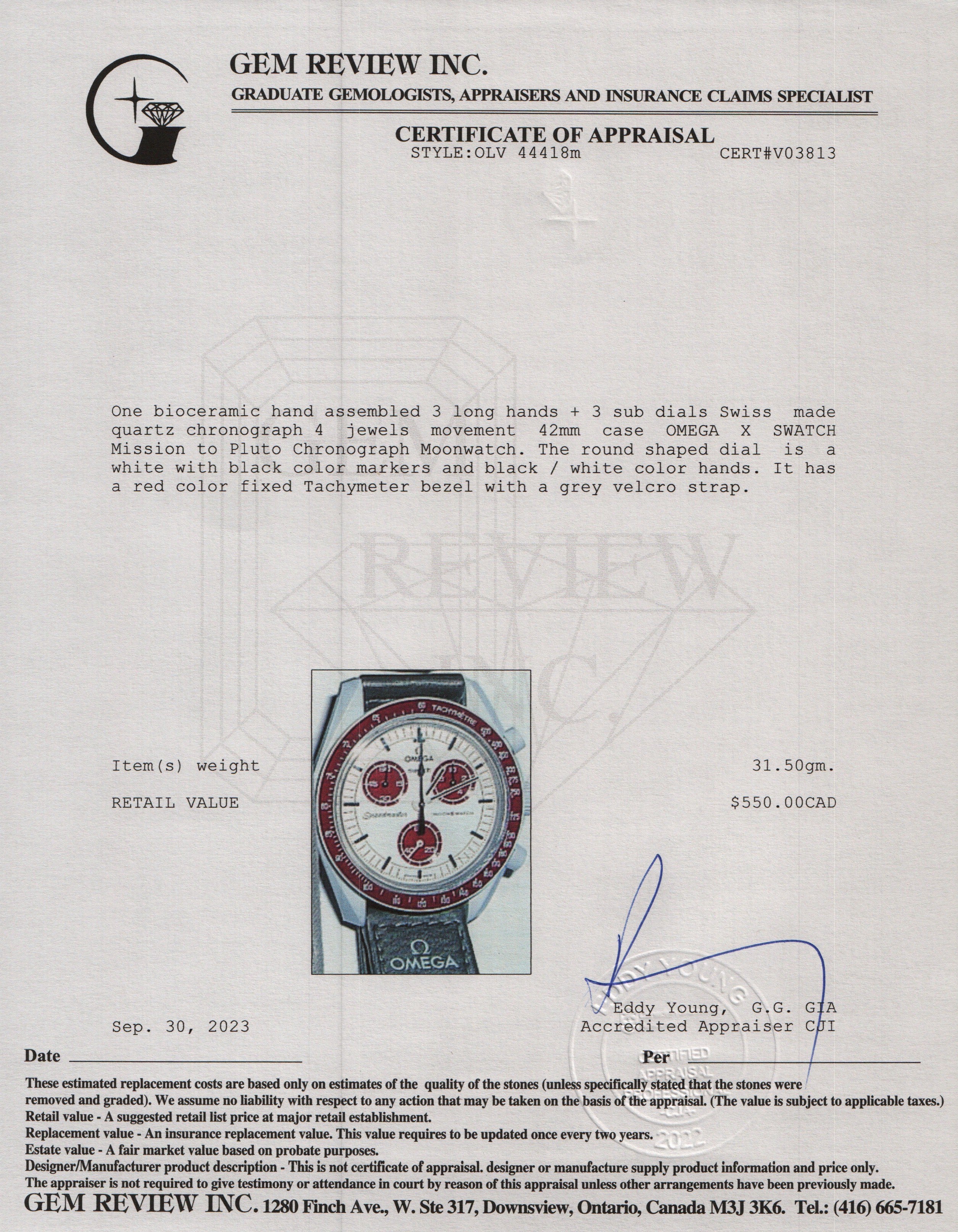 Omega X Swatch 2022 Bioceramic Mission to Pluto MoonSwatch w/ Box & Papers