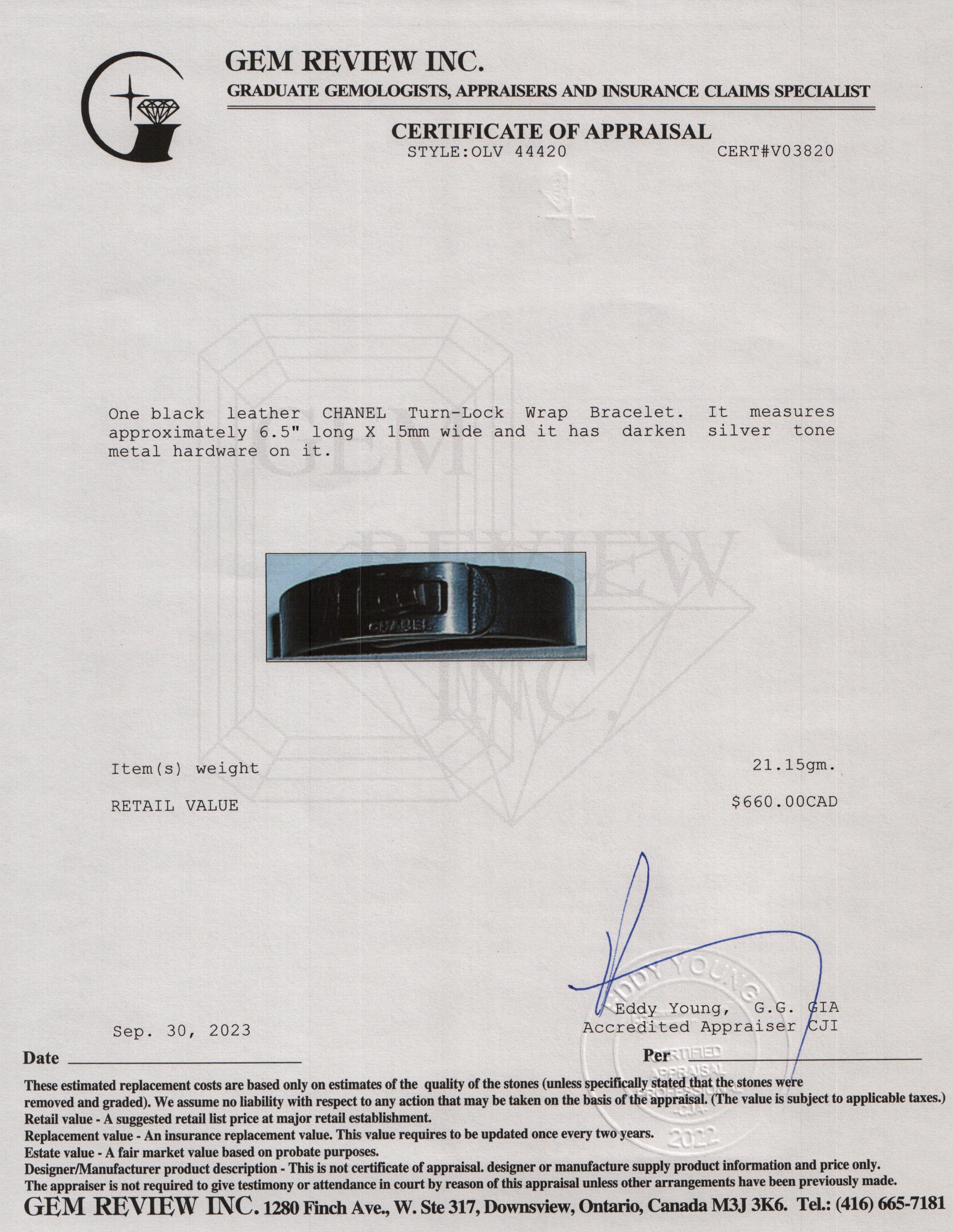 Chanel Darkened Silver-Tone Metal Black Leather Turnlock Wrap Bracelet w/ Box