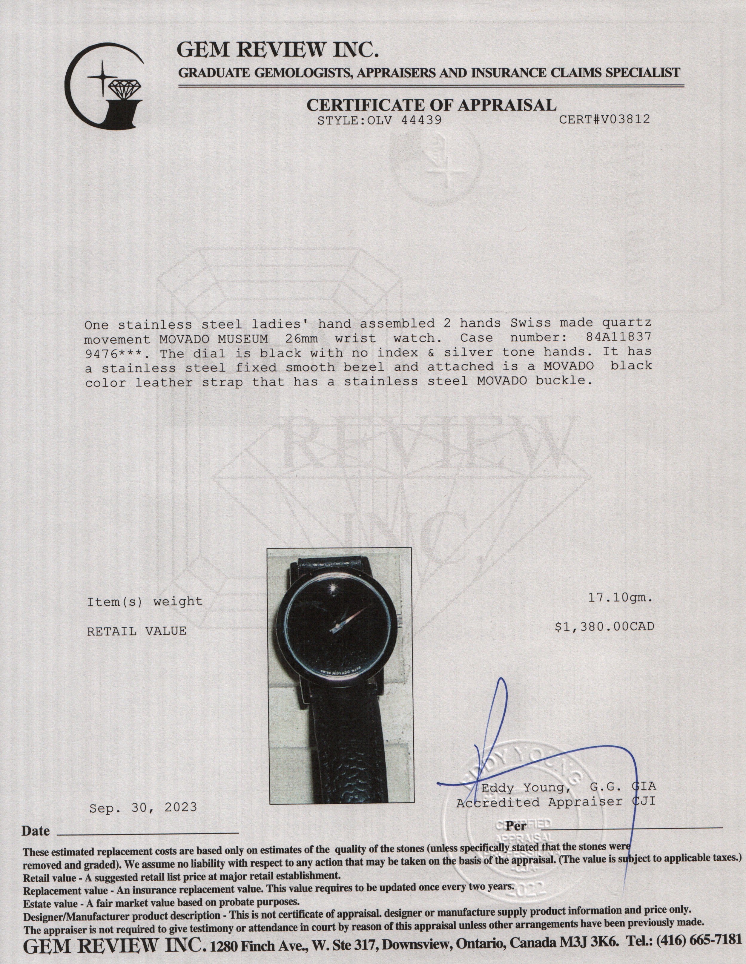 Movado Stainless Steel Museum 26 MM Watch