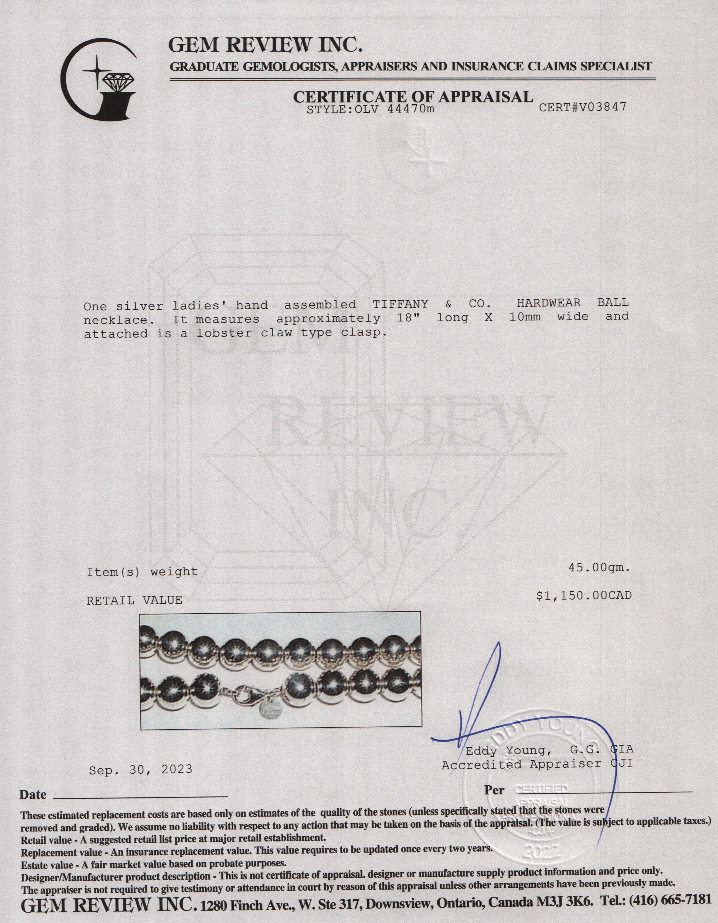 Tiffany & Co. Sterling Silver 10 MM HardWear Ball Necklace