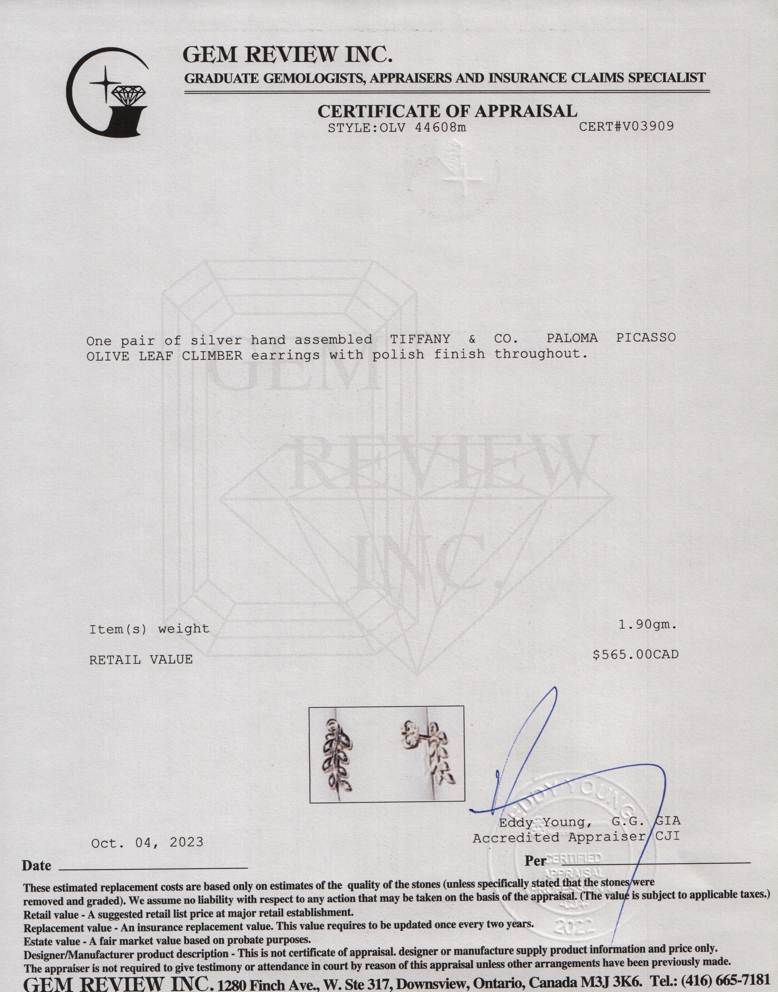 Tiffany & Co. Paloma Picasso Sterling Silver Olive Leaf Climber Earrings