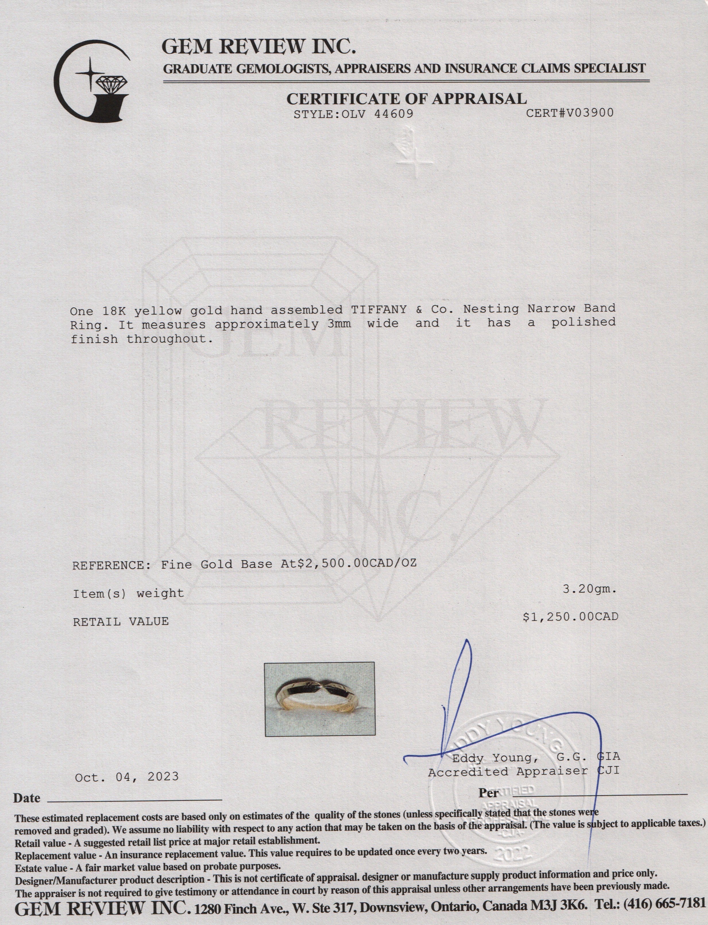 Tiffany & Co. 18k Yellow Gold Nesting Narrow Band Ring, Size 7.5