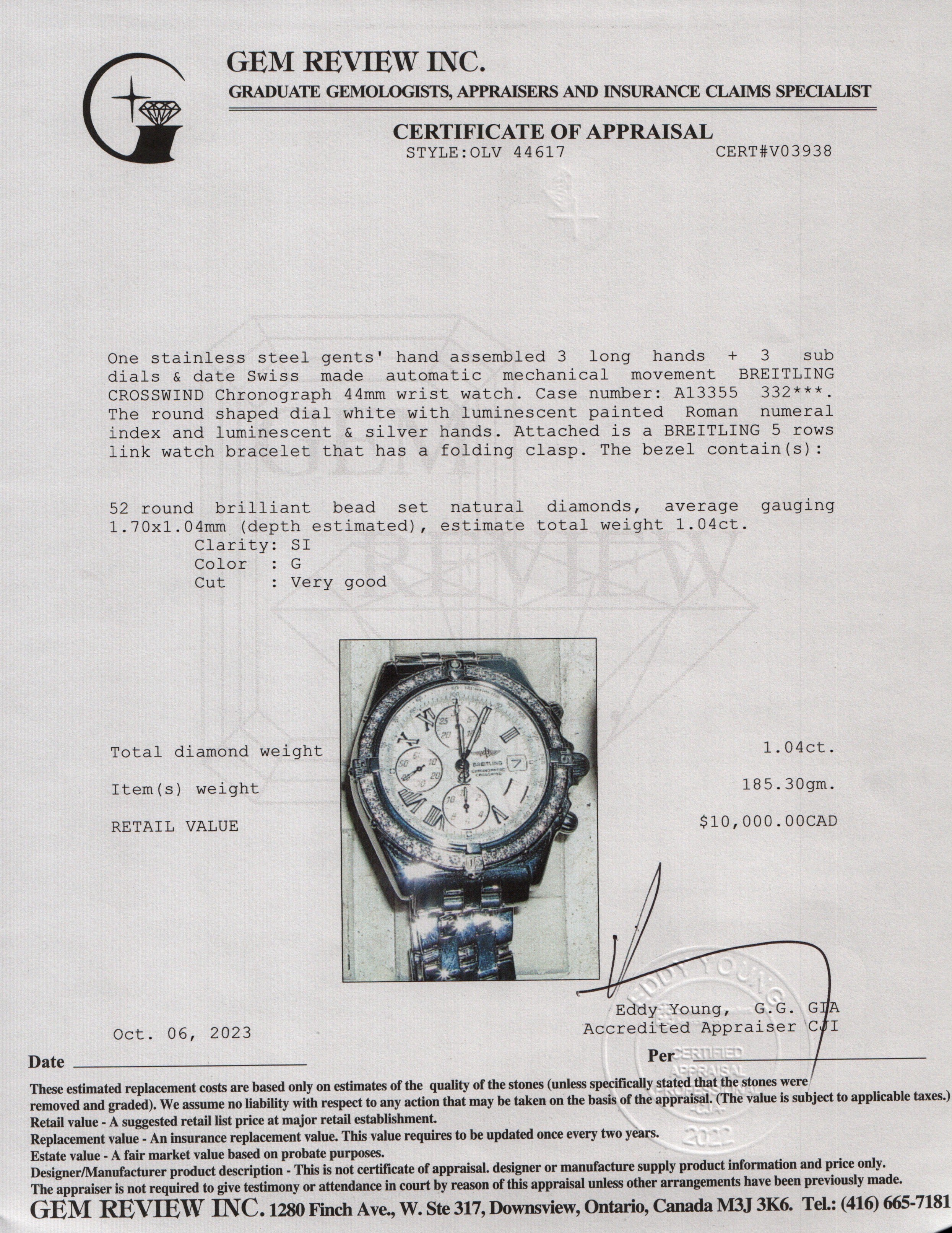 Breitling Stainless Steel Crosswind 44 MM Chronograph Automatic Watch