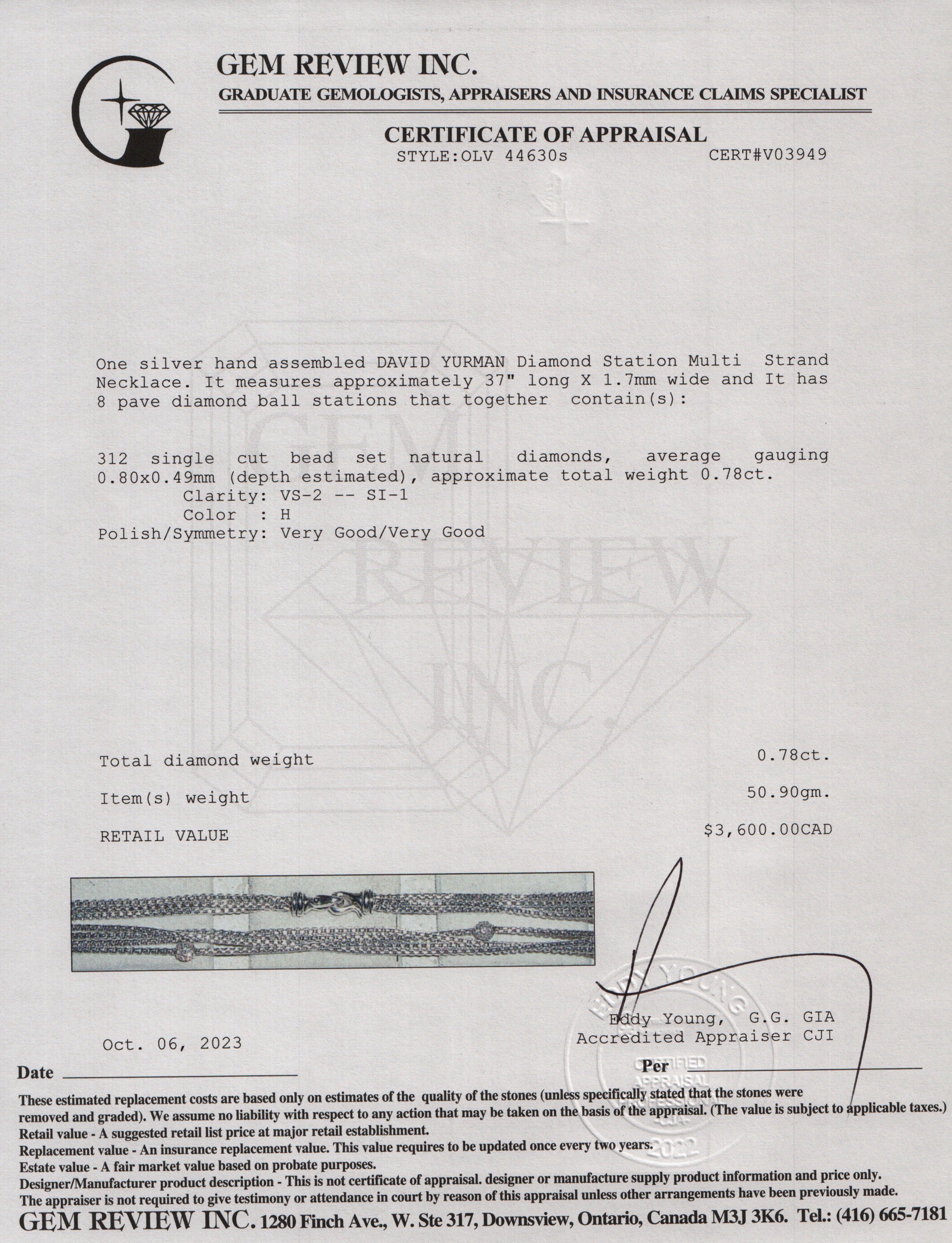 David Yurman Sterling Silver Diamond Station Multi-Strand Chain Necklace