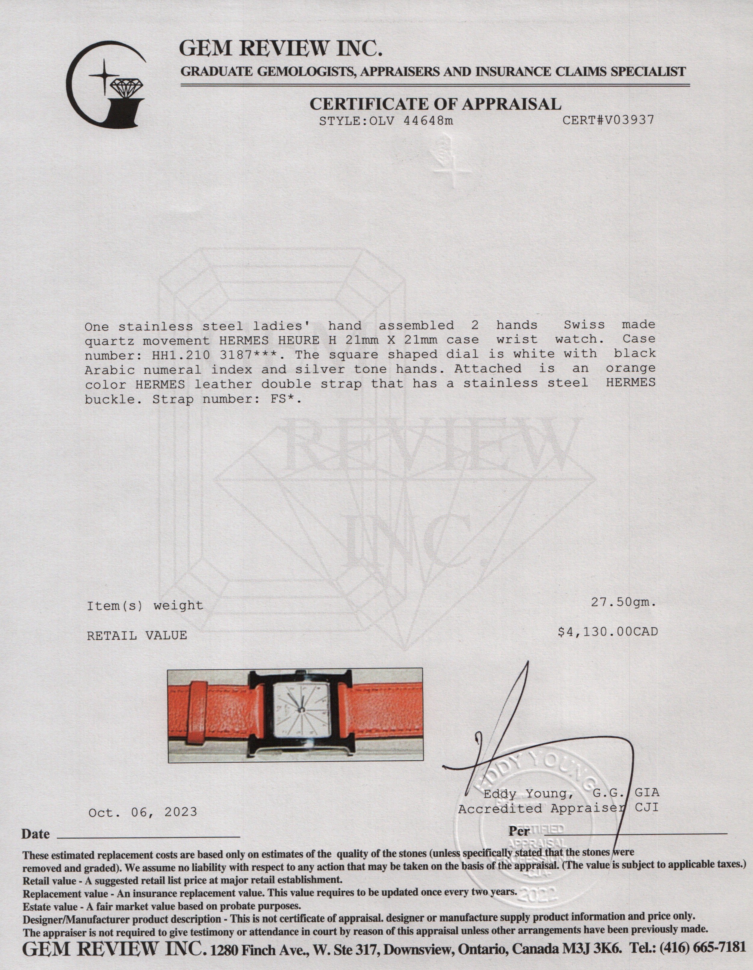 Hermes Stainless Steel Heure H Mini Model 21 MM Watch w/ Box