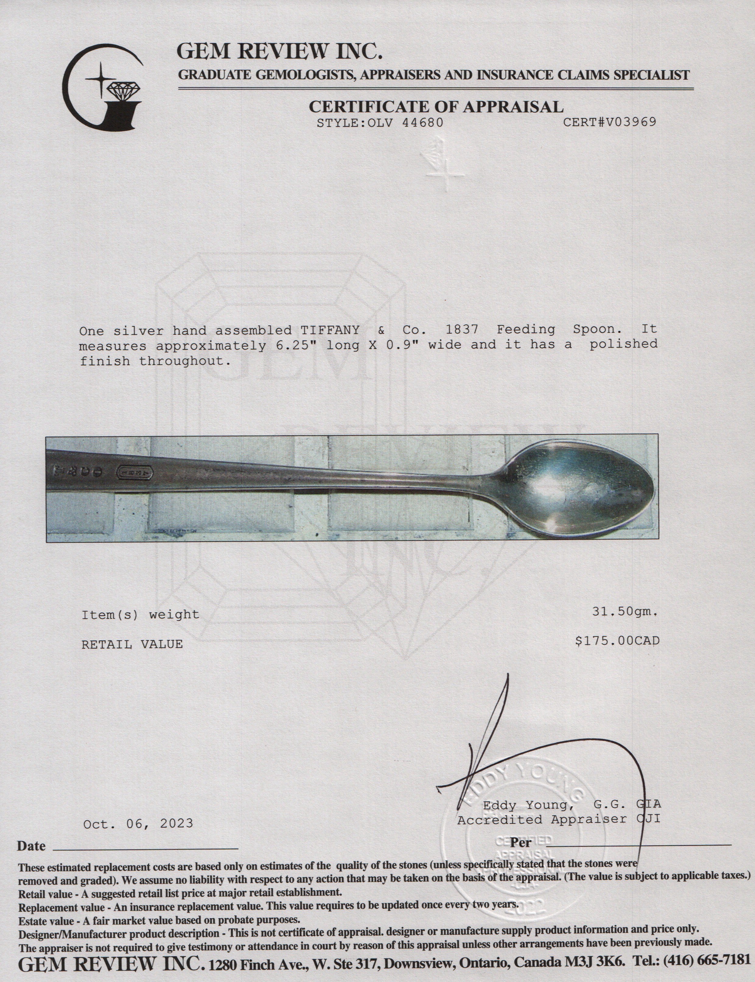 Tiffany & Co. Sterling Silver 1837 Feeding Spoon