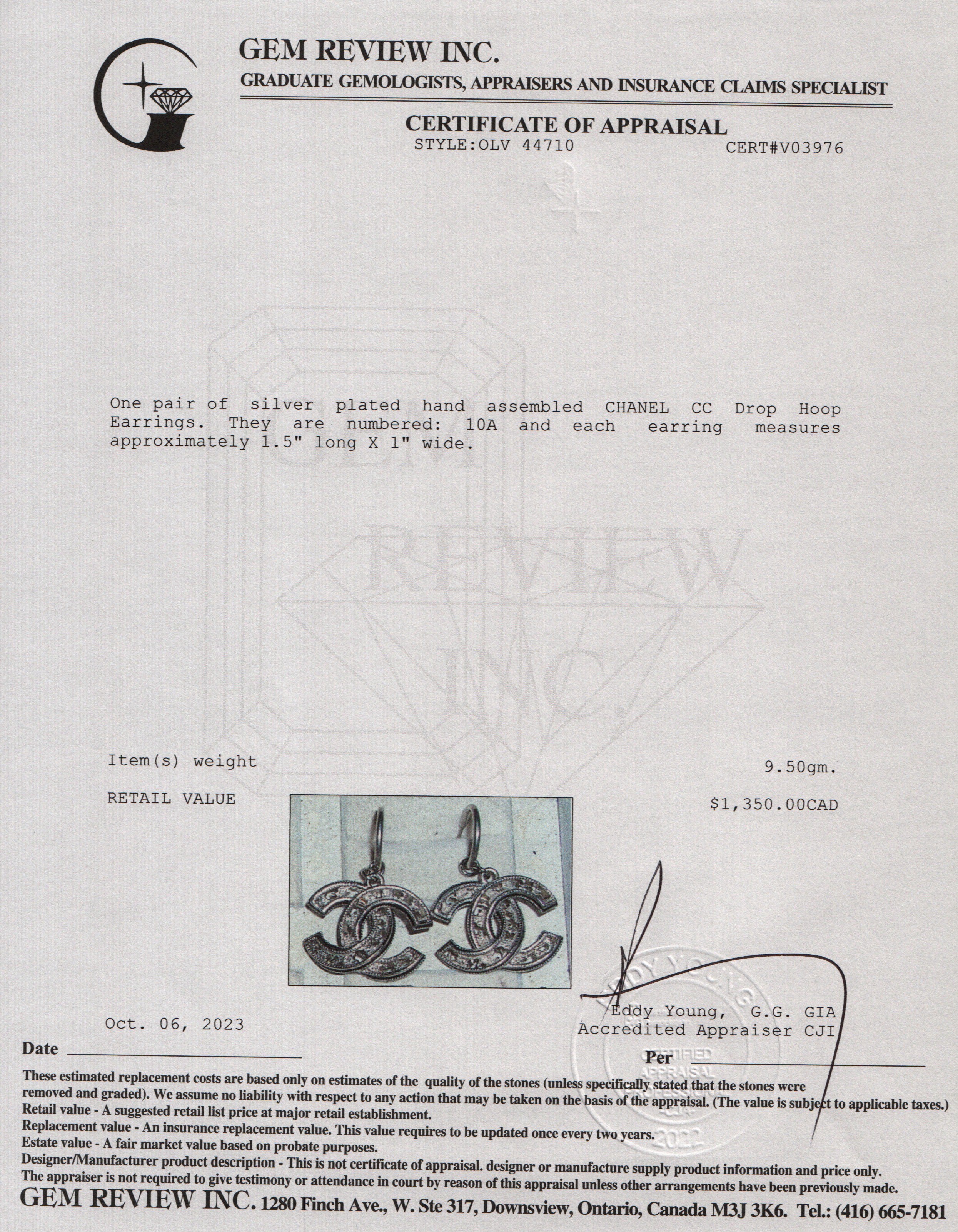 Chanel Silver Plated CC Drop Earrings w/ Box