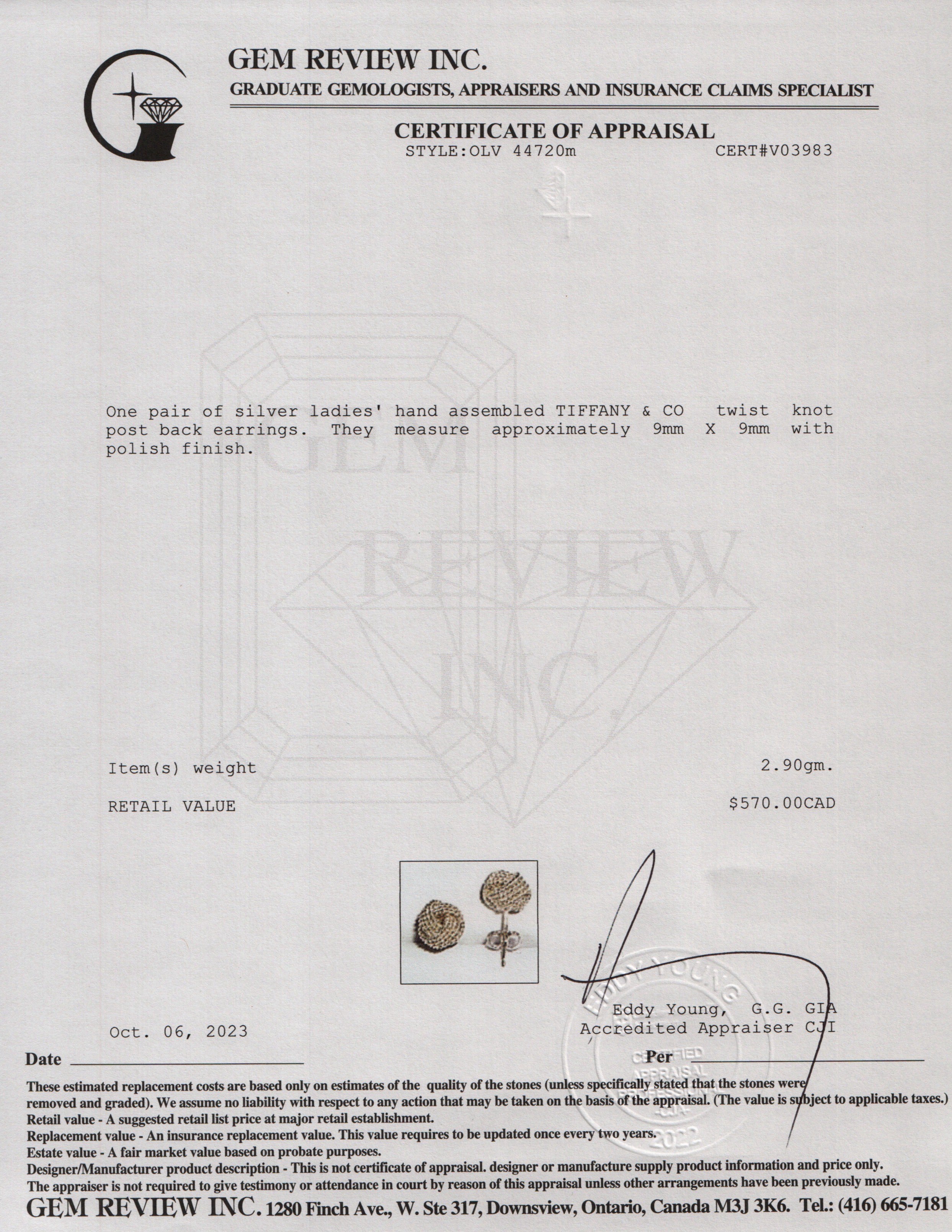 Tiffany & Co. Sterling Silver Twist Knot Earrings