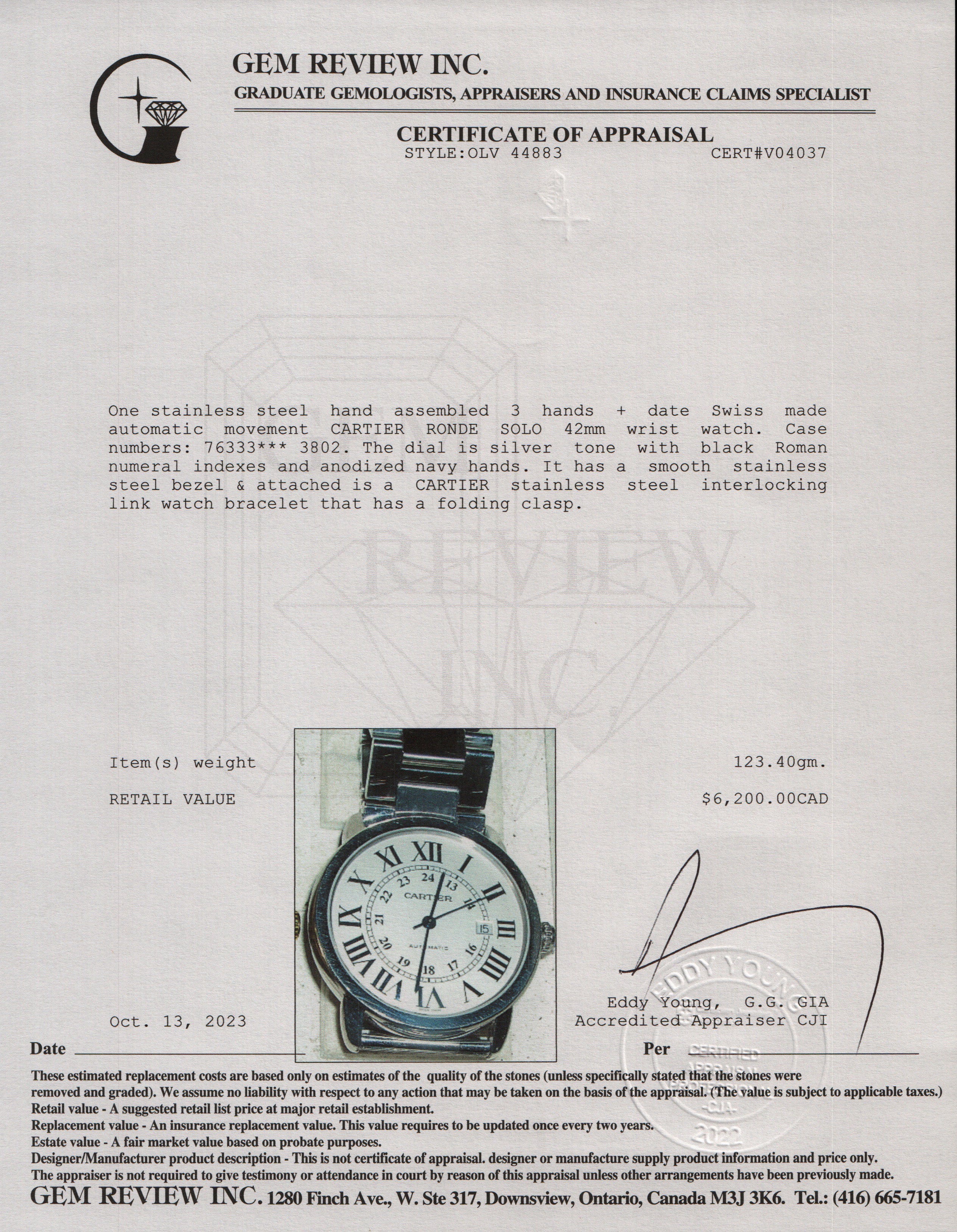 Cartier Stainless Steel Ronde Solo 42 MM Automatic Watch w/ Box & Papers