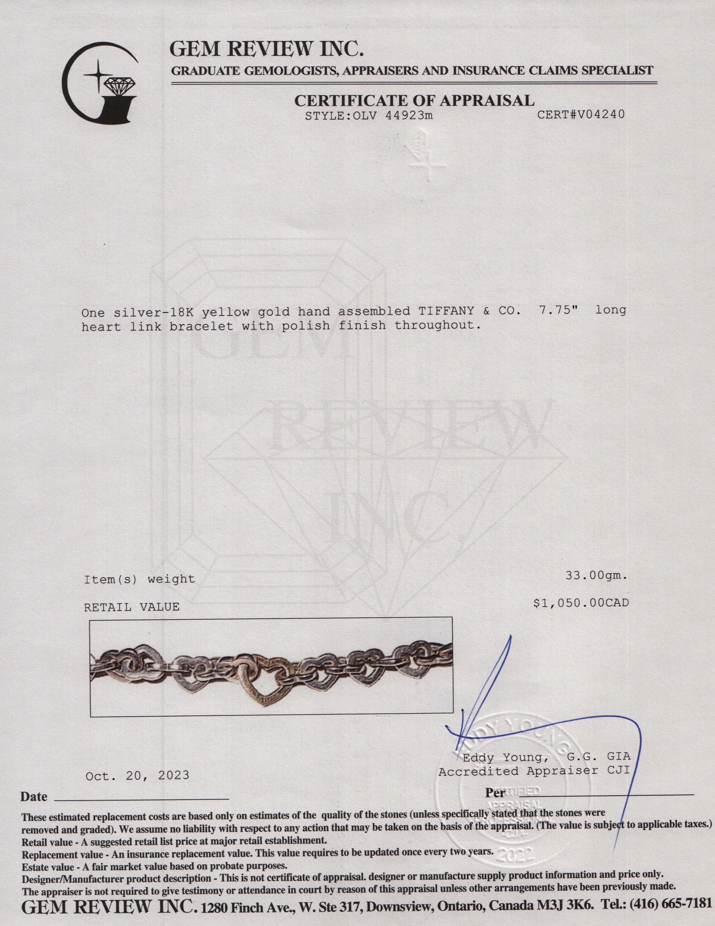 Tiffany & Co. Sterling Silver & 18k Yellow Gold Heart Link Bracelet