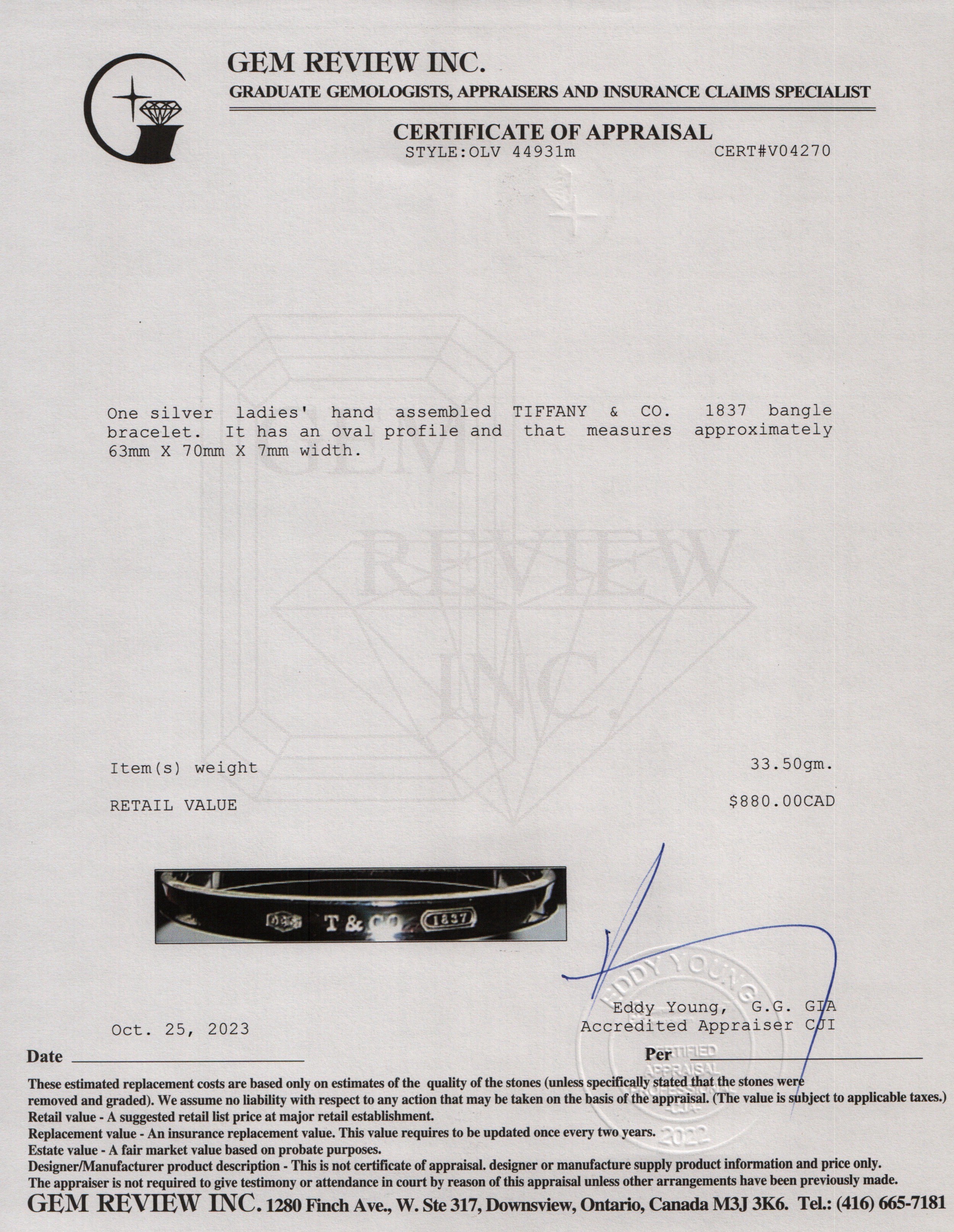 Tiffany & Co. 1837 Bangle Bracelet