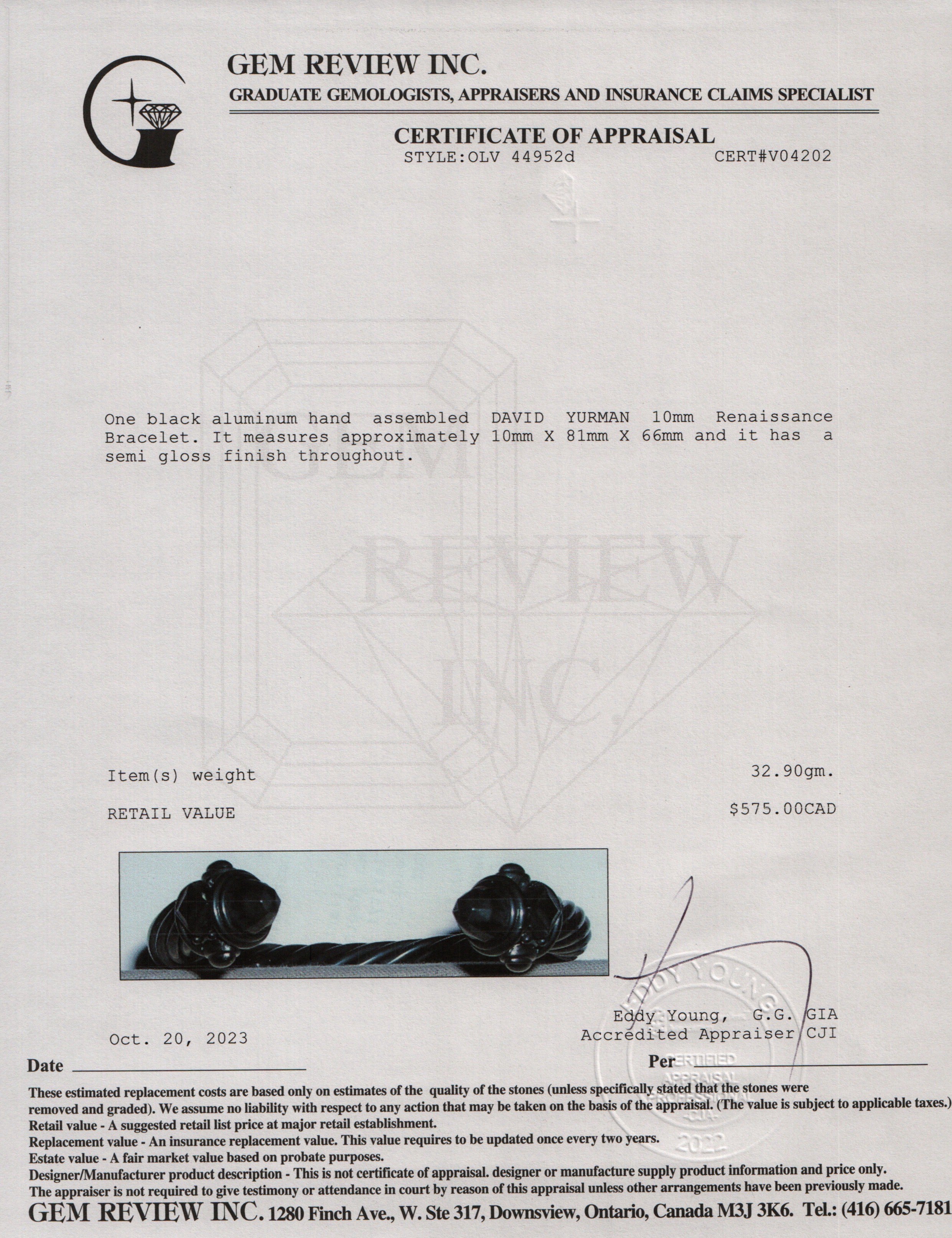 David Yurman Black Aluminium 10MM Renaissance Bracelet w/ Box