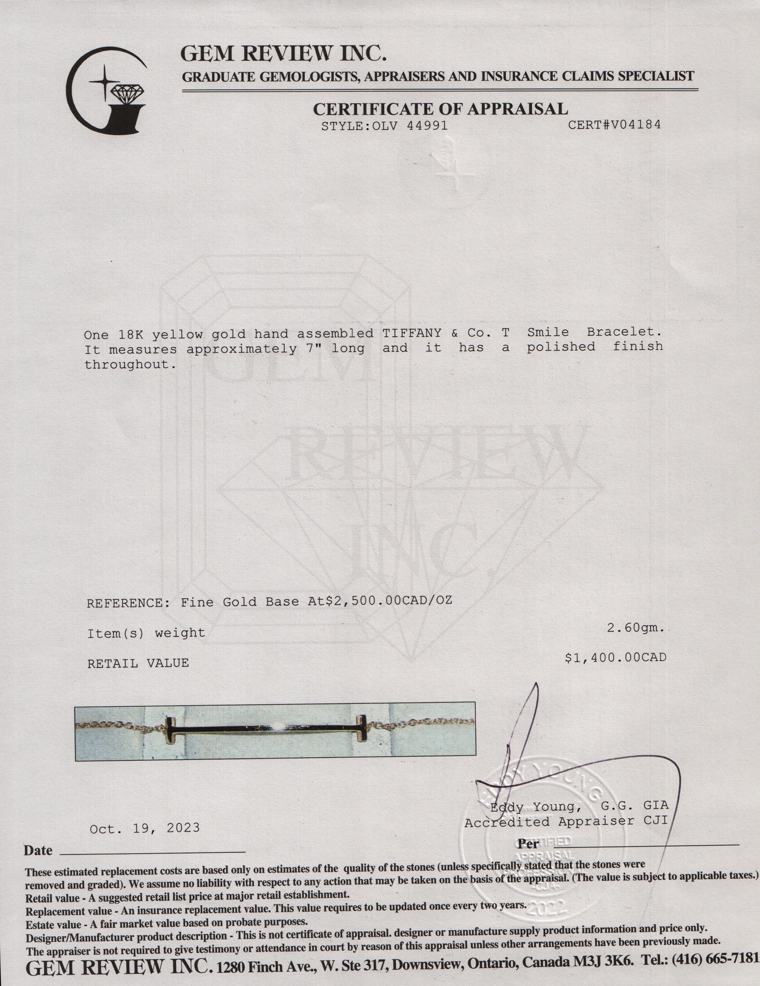 Tiffany & Co. 18k Yellow Gold T Smile Bracelet